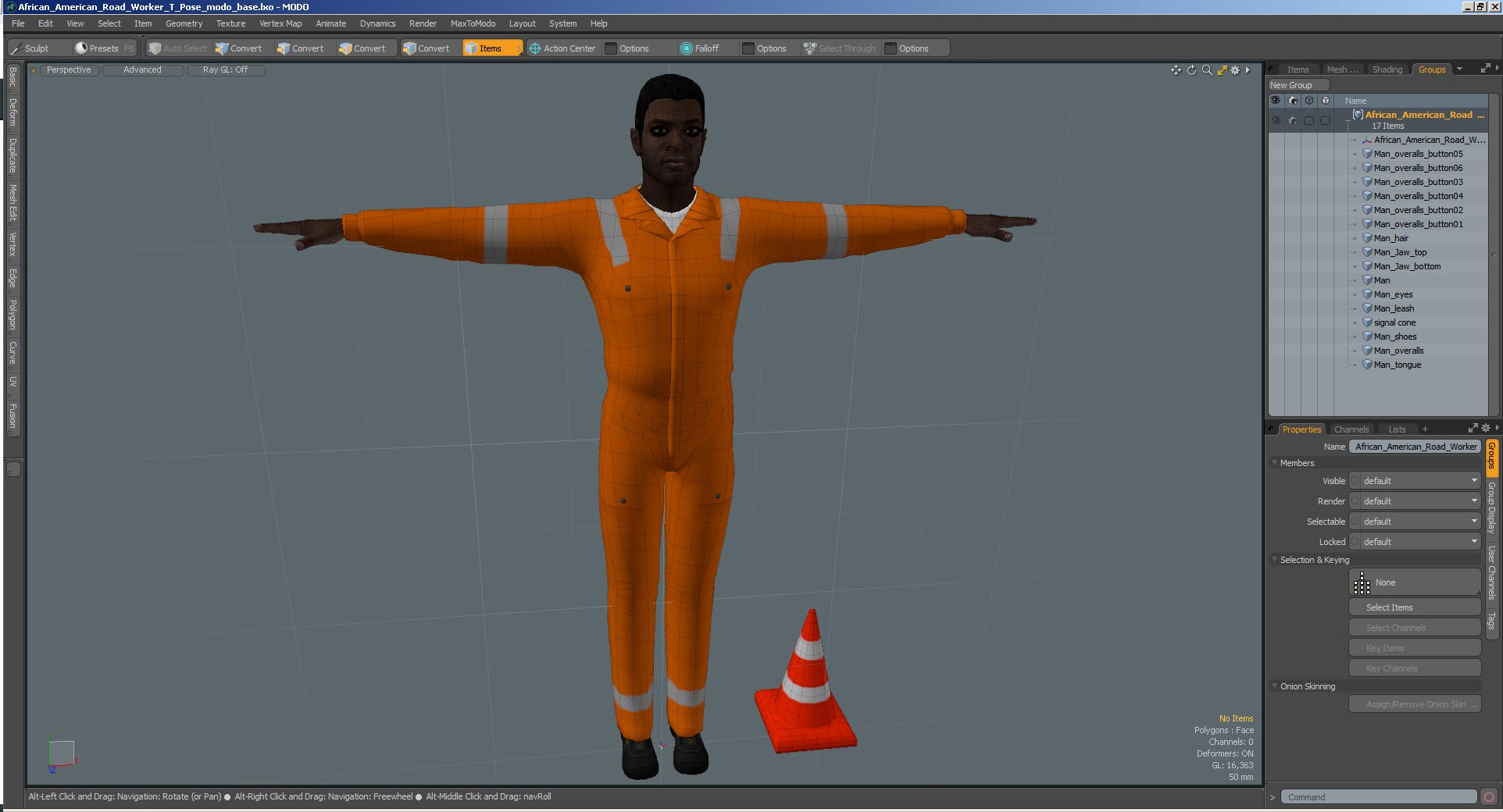 3D model African American Road Worker T Pose