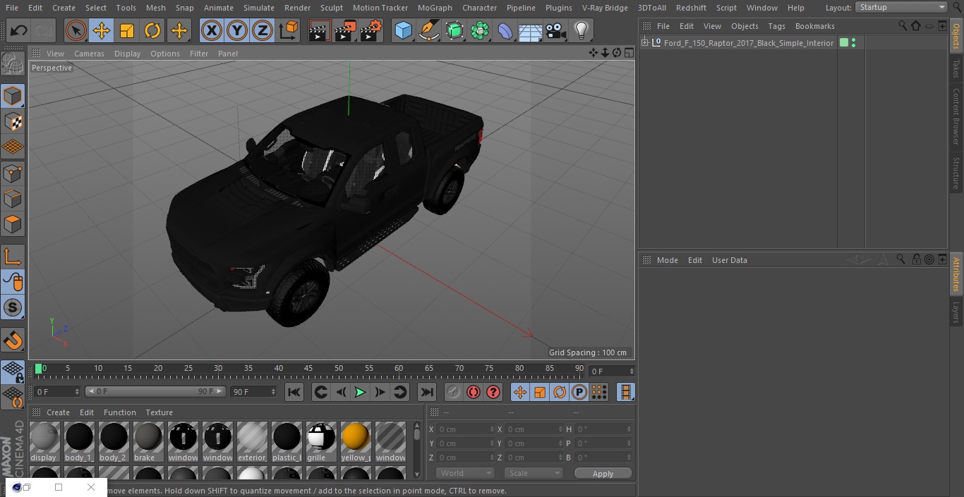 Ford F-150 Raptor 2017 Black Simple Interior 3D model