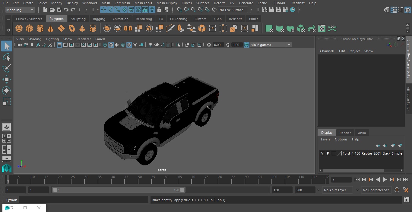 Ford F-150 Raptor 2017 Black Simple Interior 3D model