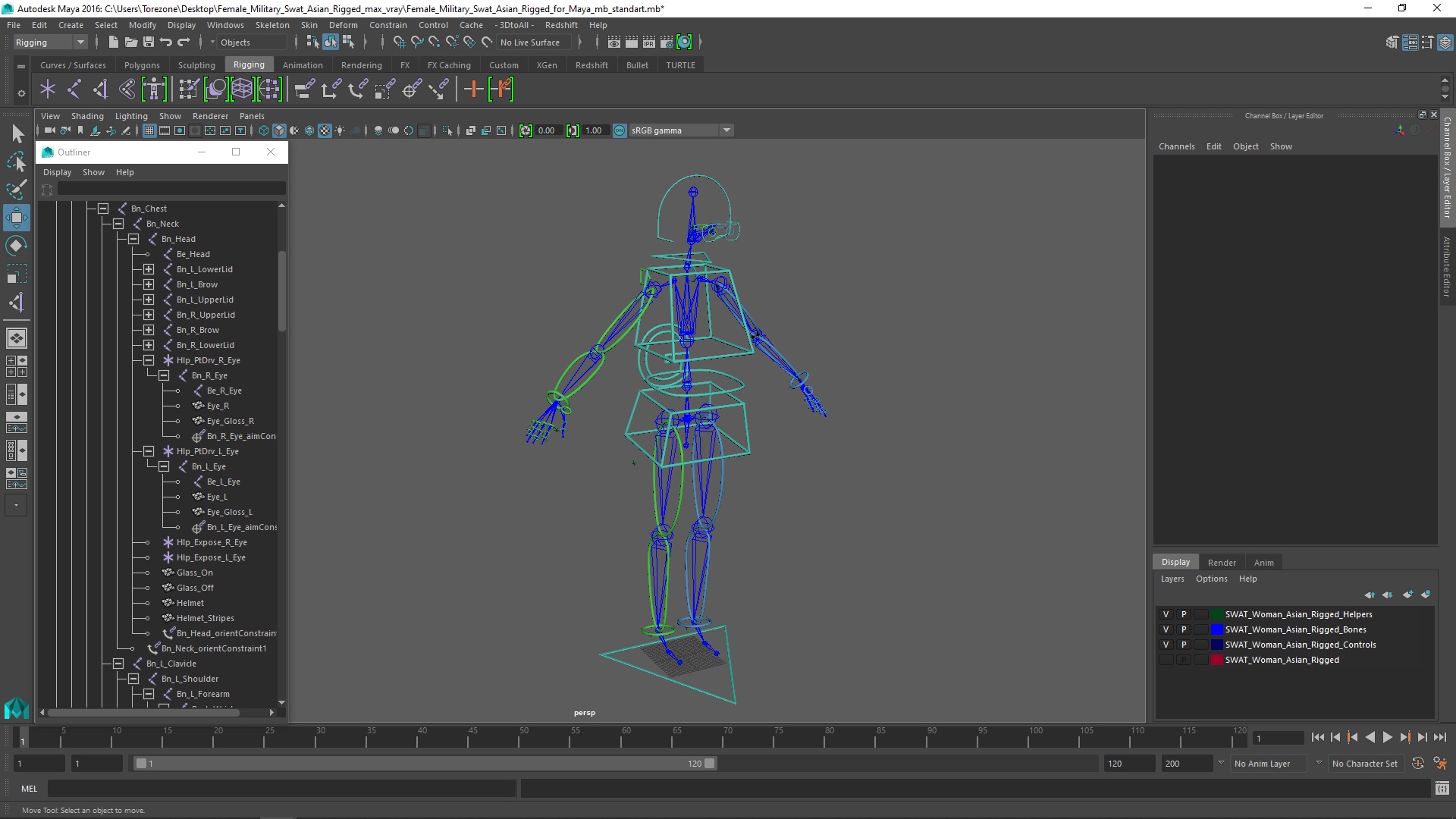 Female Military Swat Asian Rigged for Maya 3D