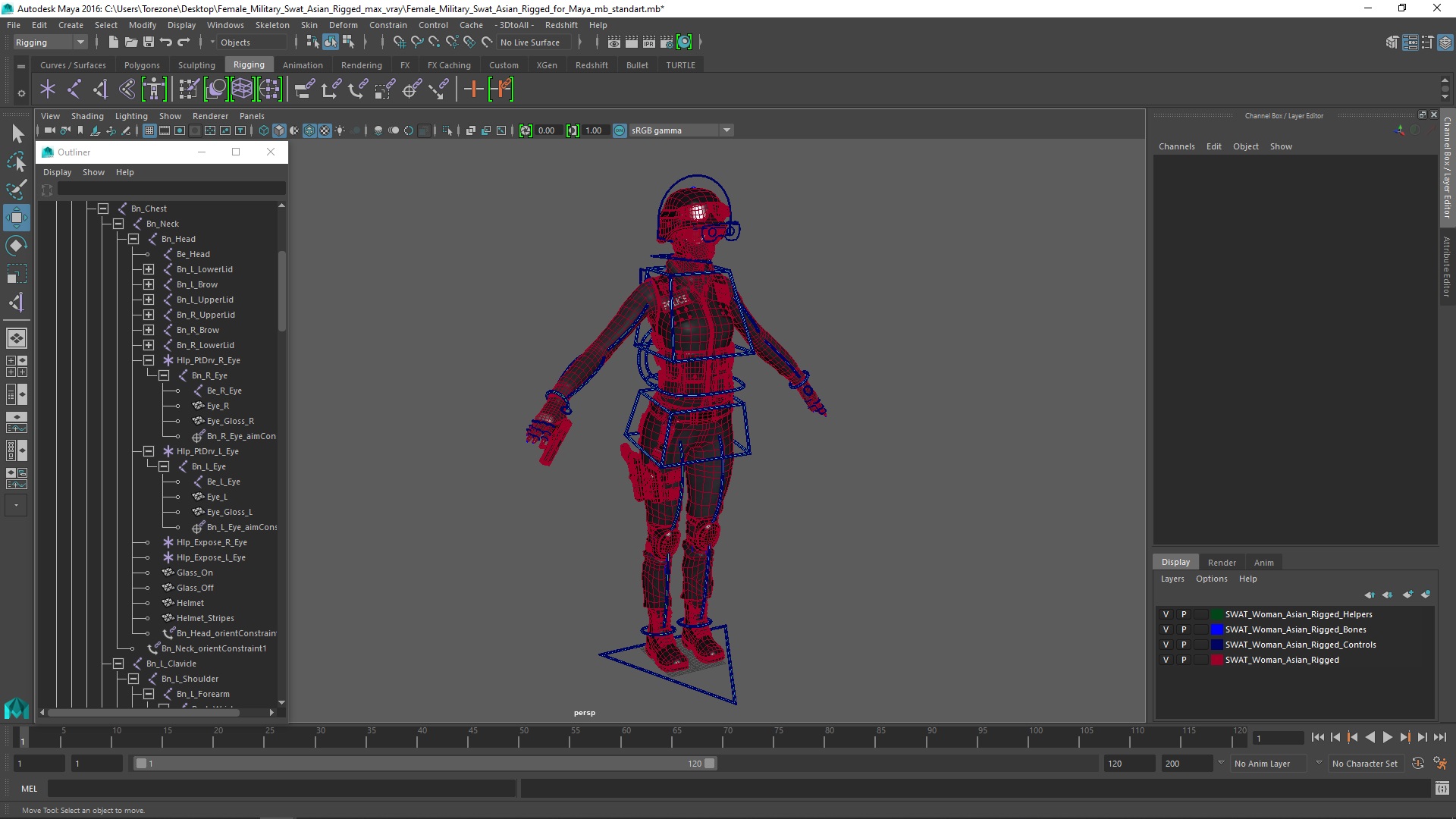 Female Military Swat Asian Rigged for Maya 3D