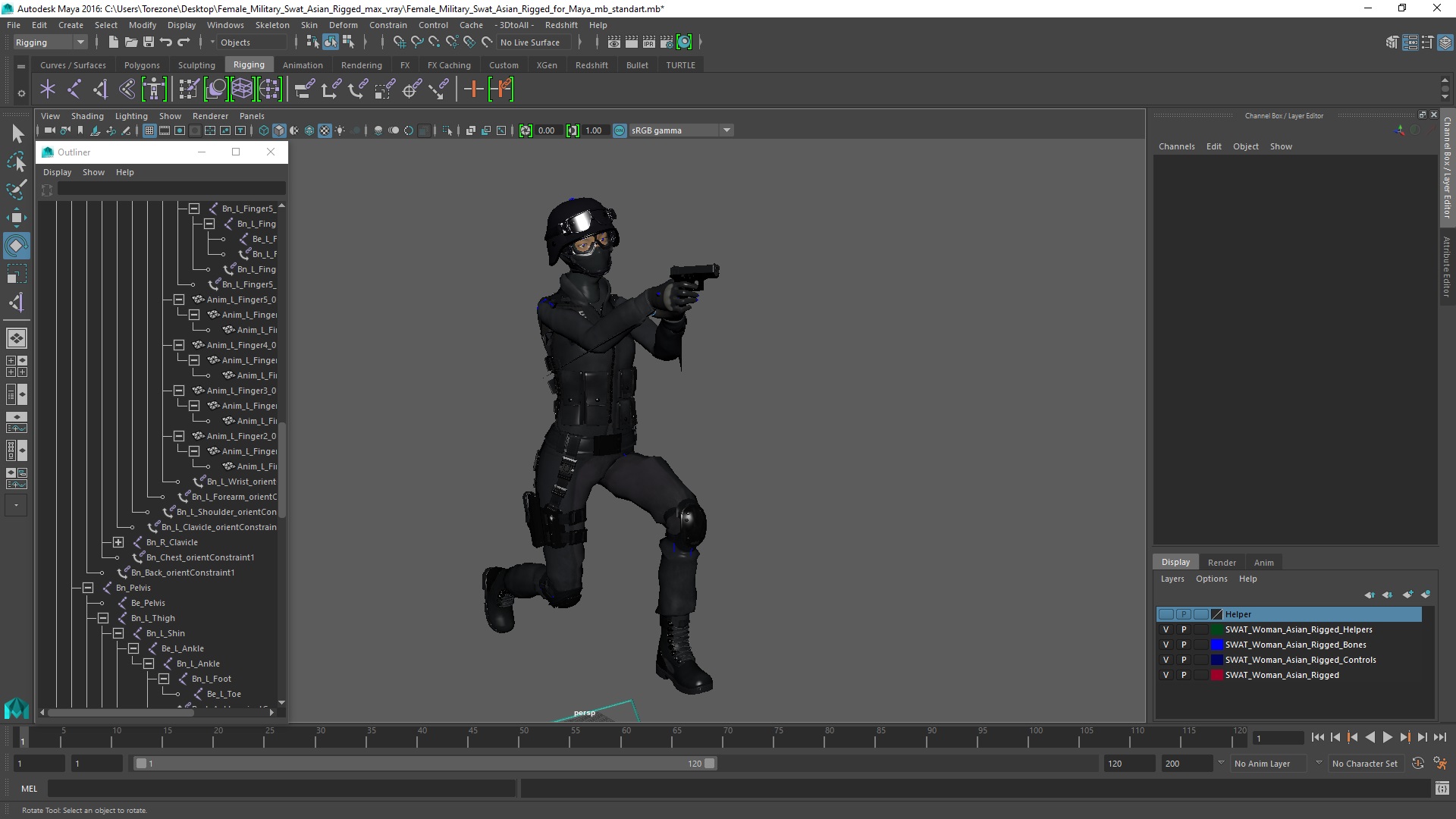 Female Military Swat Asian Rigged for Maya 3D