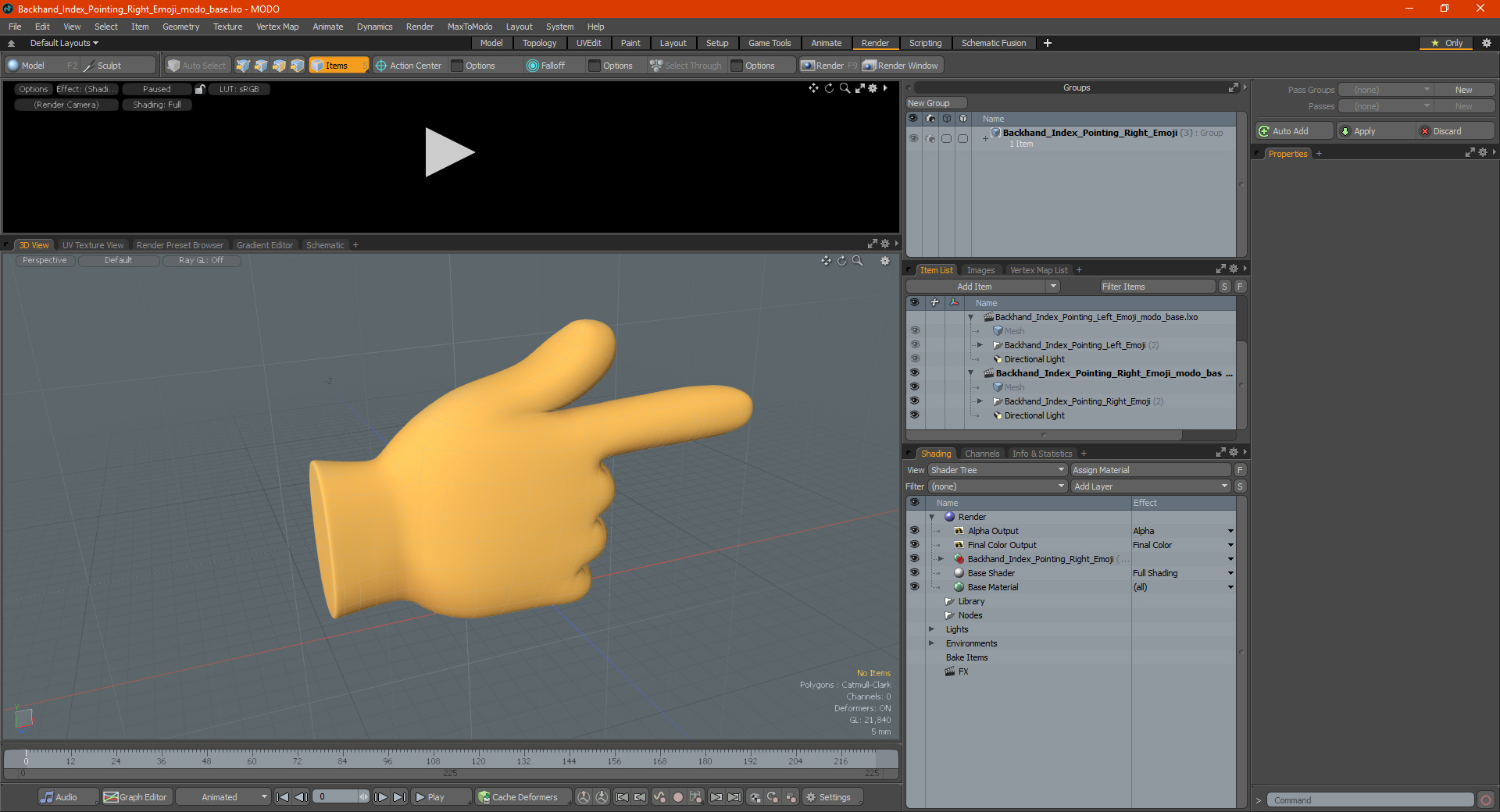 3D model Backhand Index Pointing Right Emoji