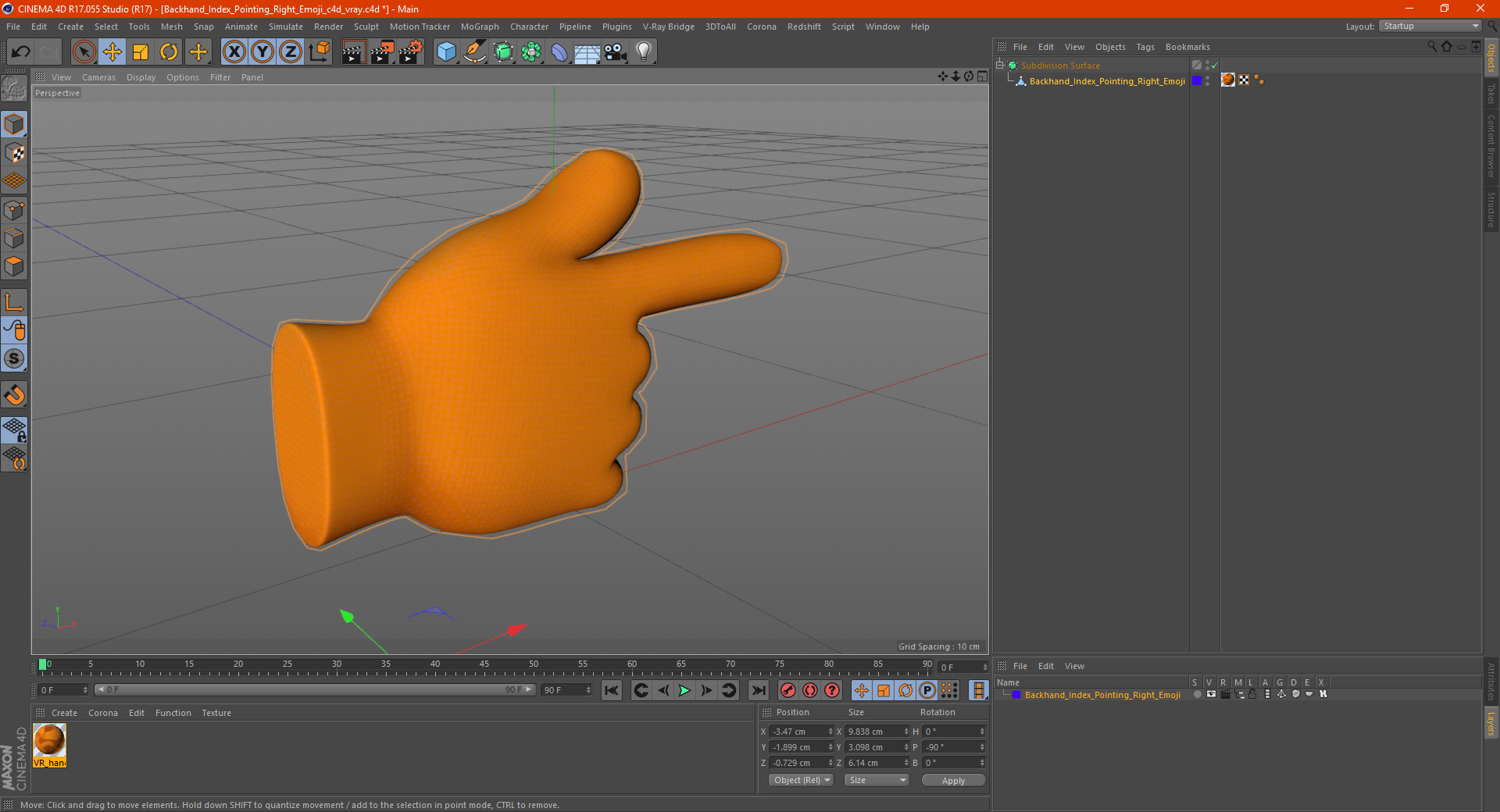 3D model Backhand Index Pointing Right Emoji