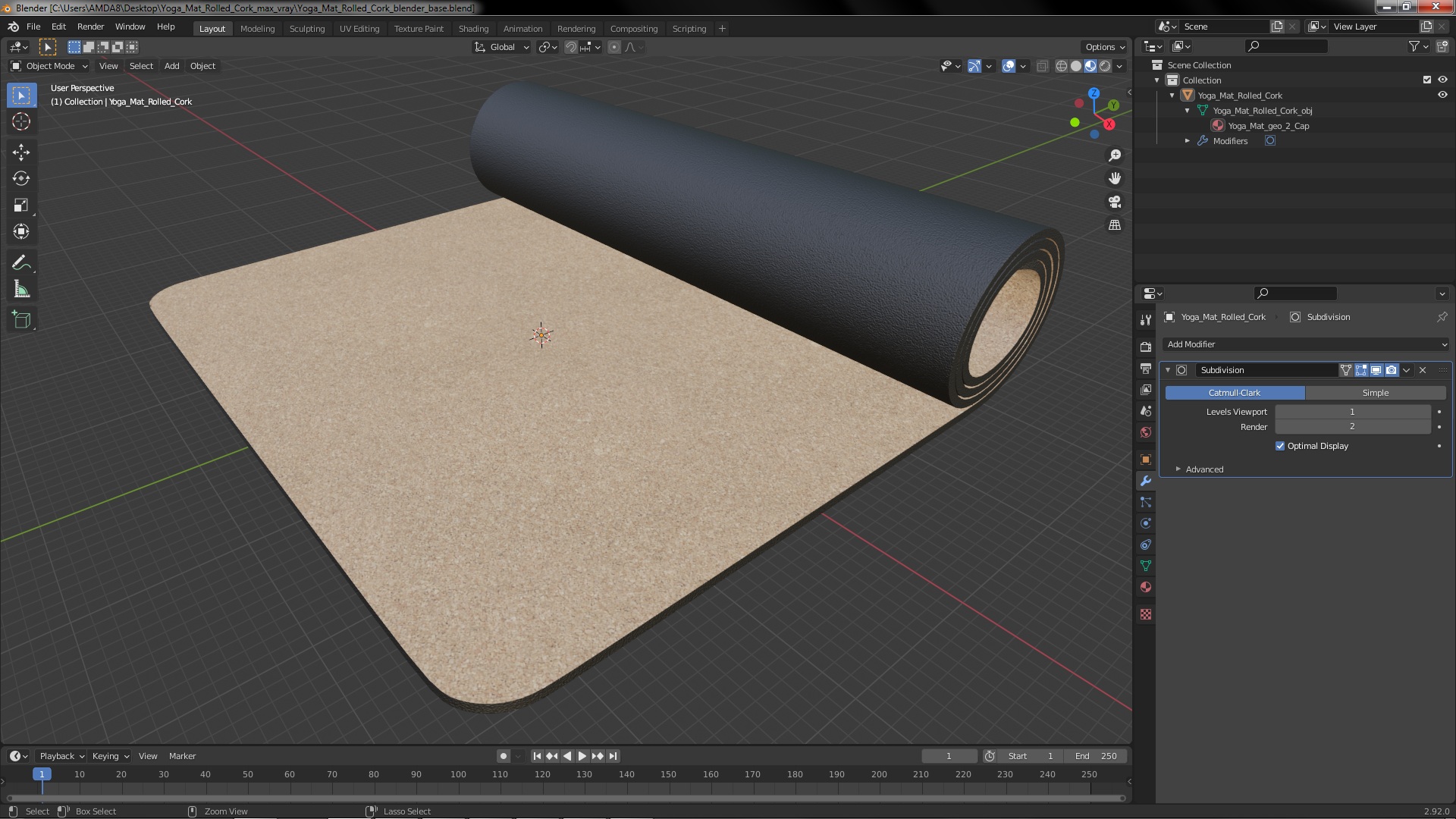 3D model Yoga Mat Rolled Cork