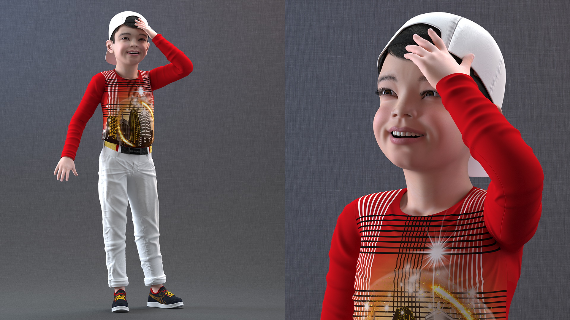 3D Smiling Asian Child Boy model