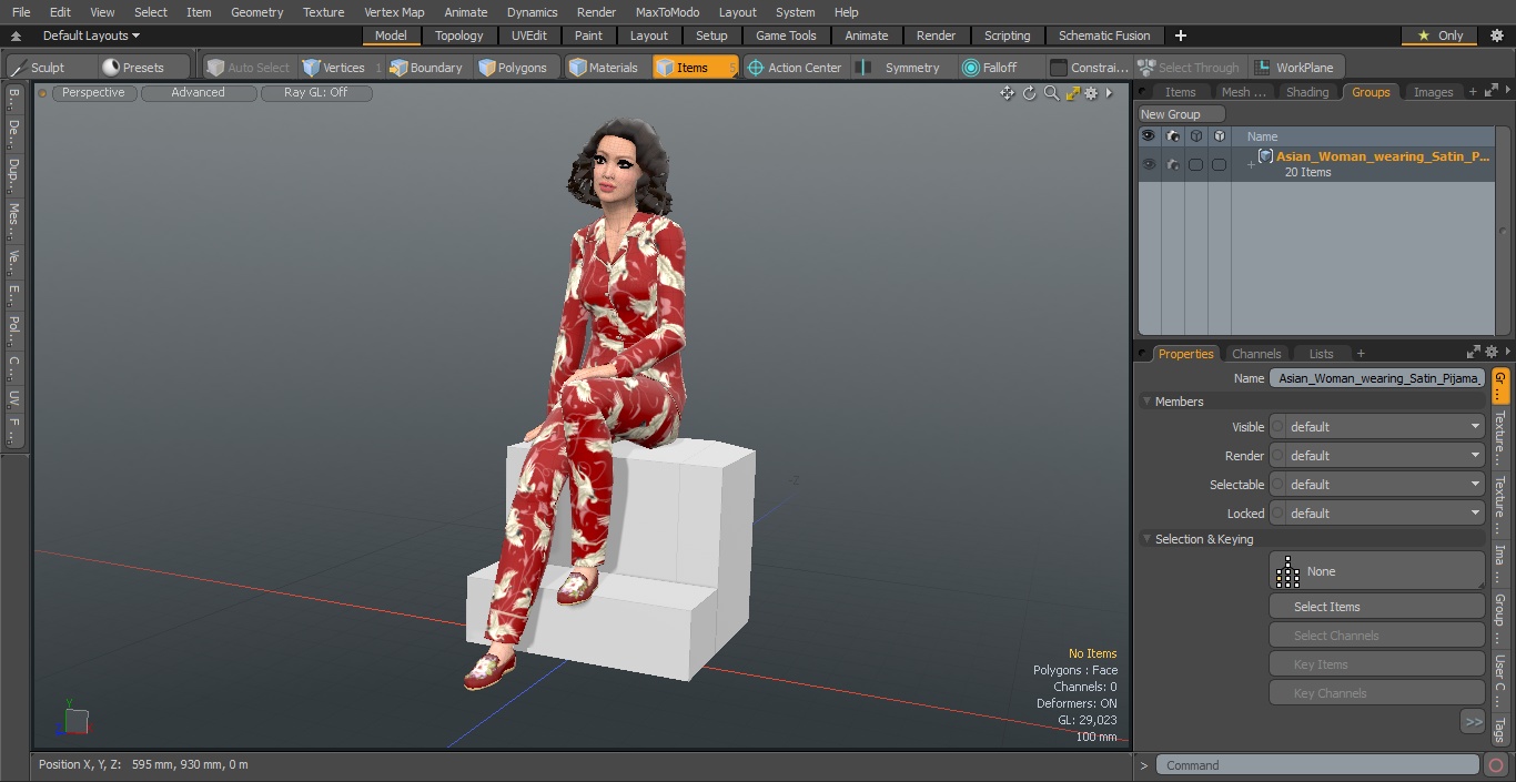 3D model Asian Woman wearing Satin Pijama Sitting Pose