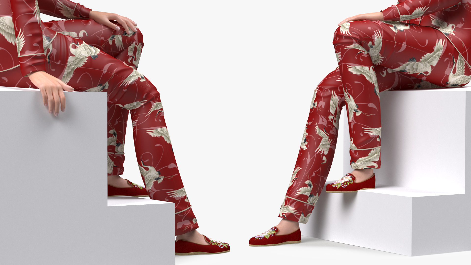 3D model Asian Woman wearing Satin Pijama Sitting Pose