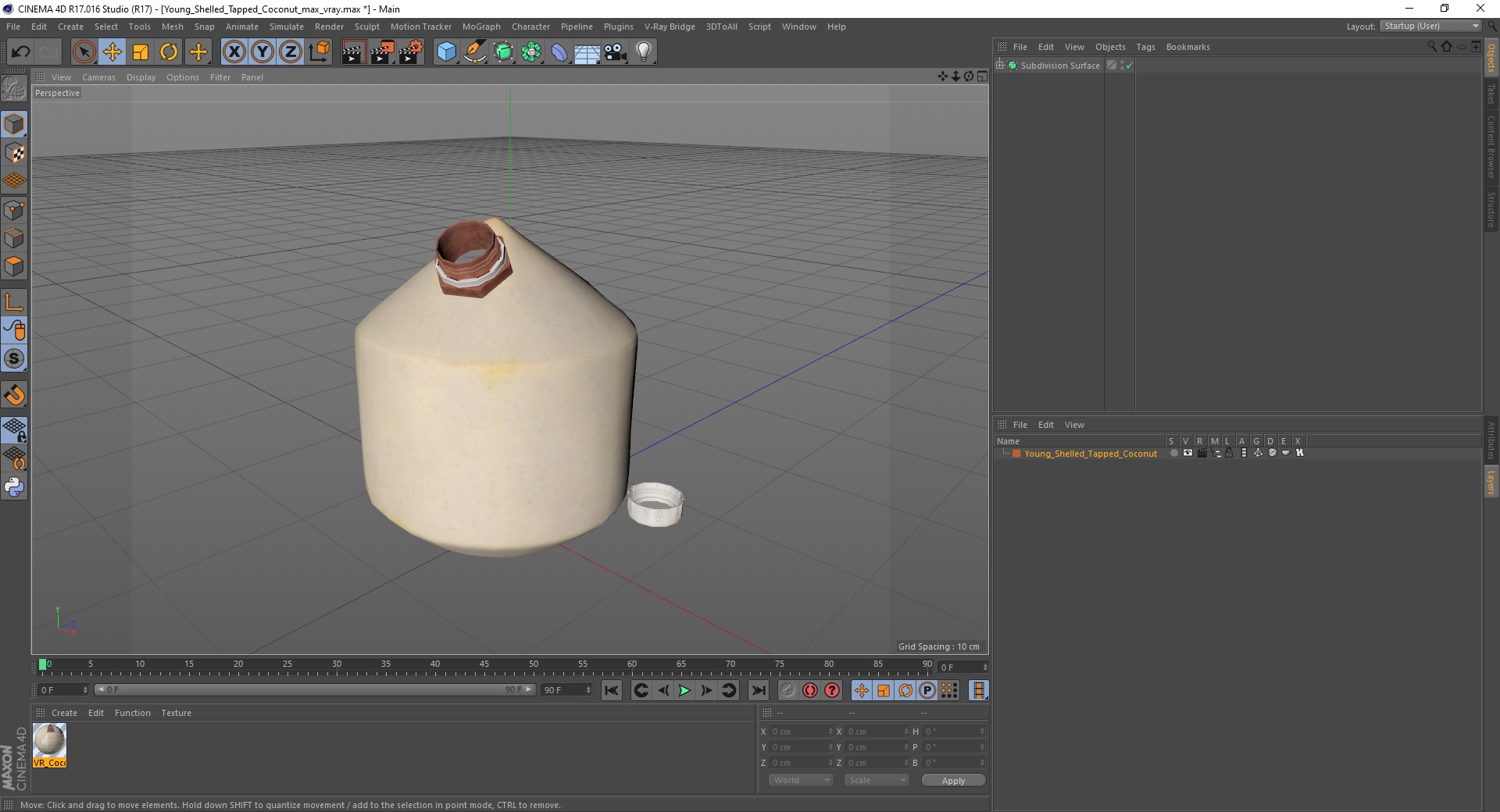 3D Young Shelled Tapped Coconut model