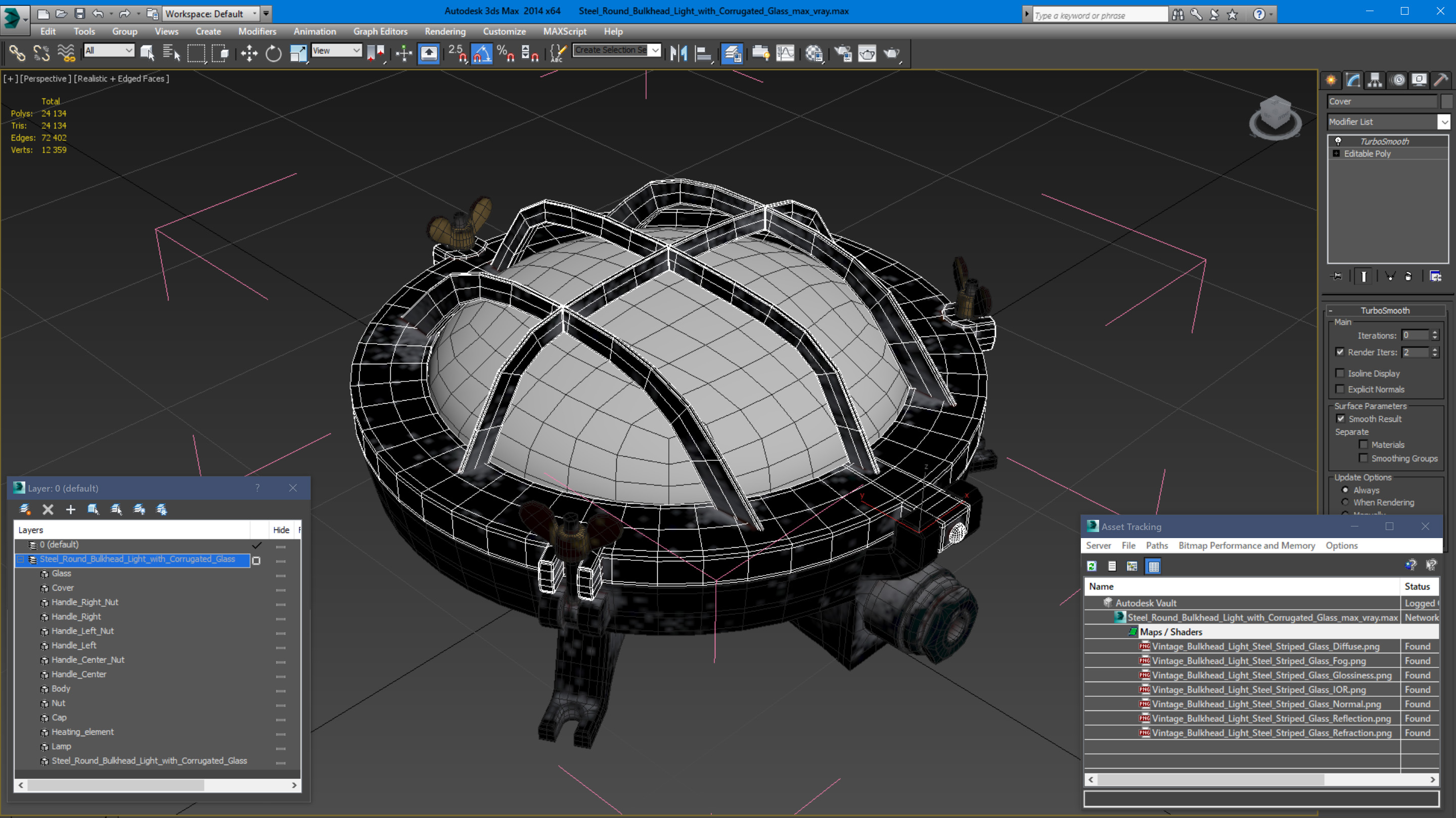 3D Steel Round Bulkhead Light with Corrugated Glass model
