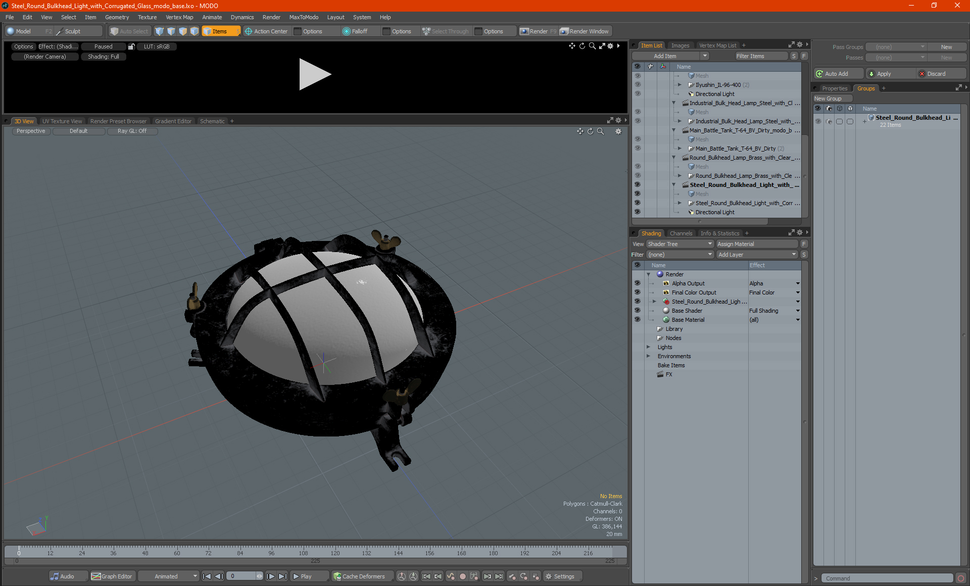 3D Steel Round Bulkhead Light with Corrugated Glass model