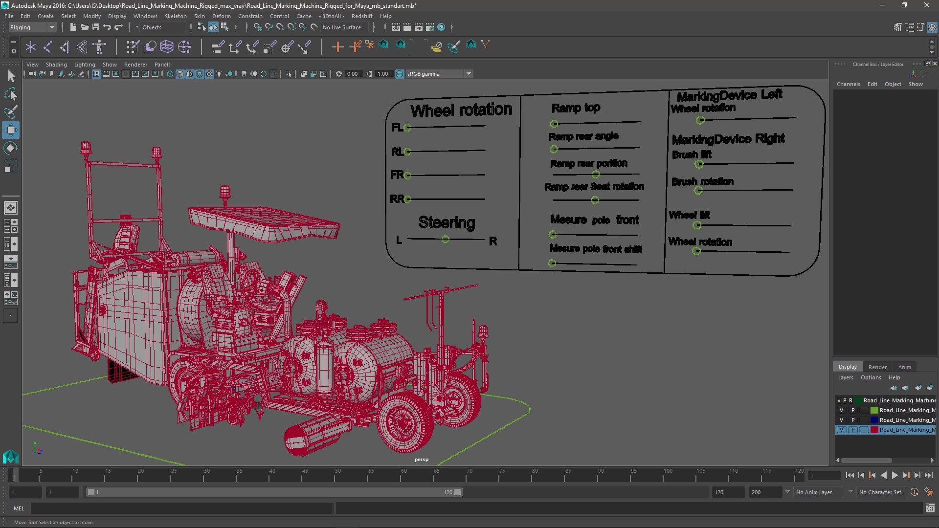 3D Road Line Marking Machine Rigged for Maya