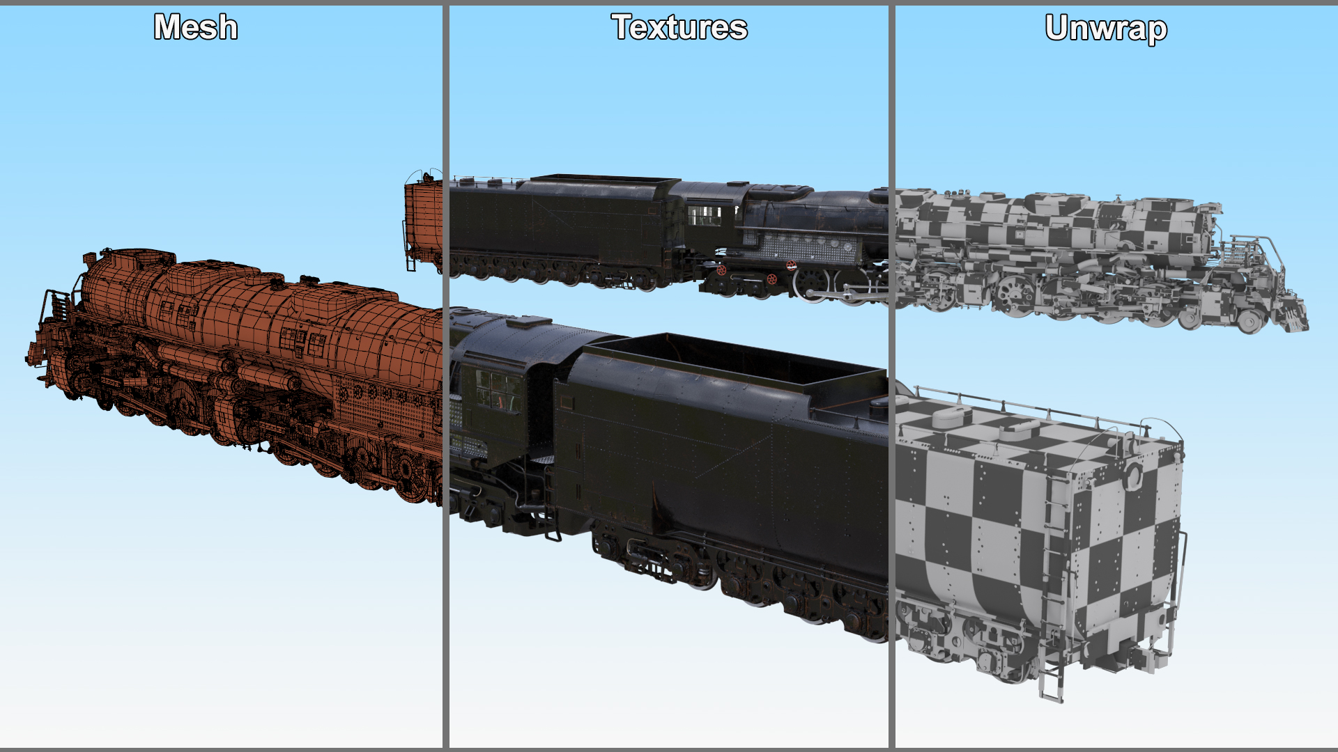 3D Vintage Locomotive with Trailed Tender model