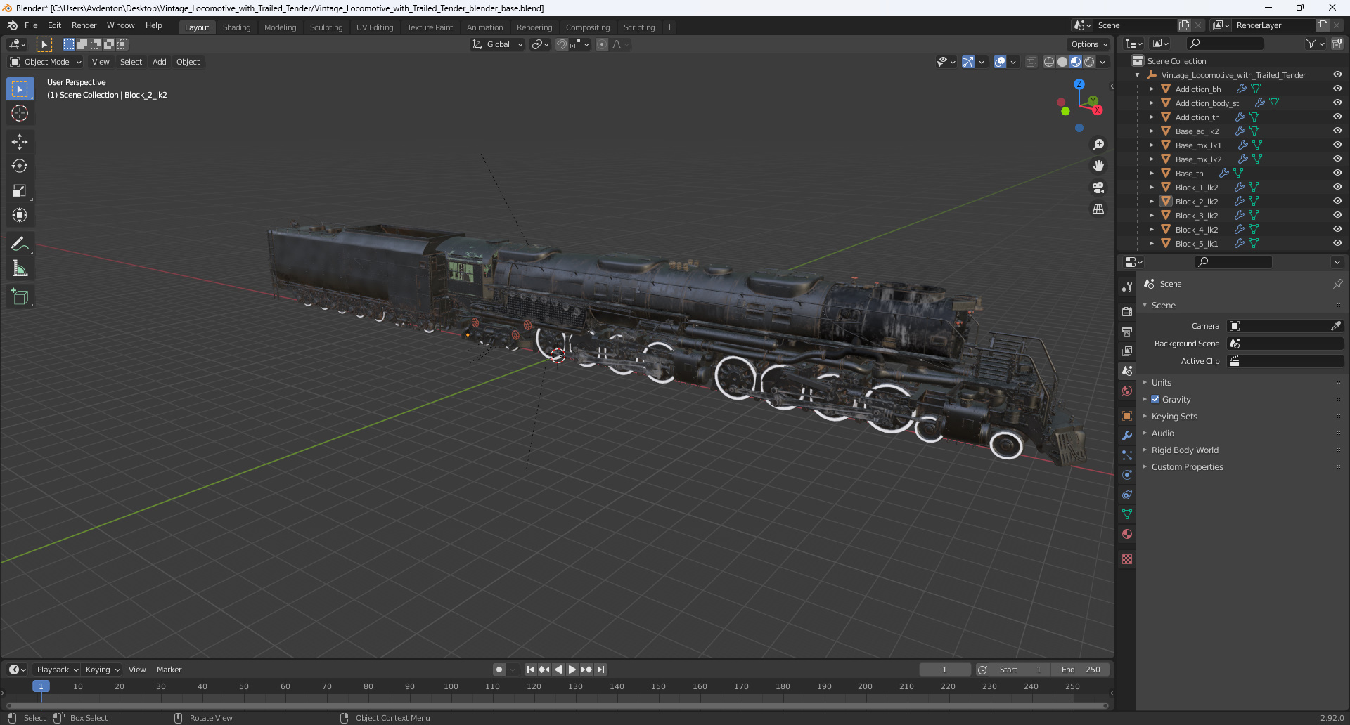 3D Vintage Locomotive with Trailed Tender model
