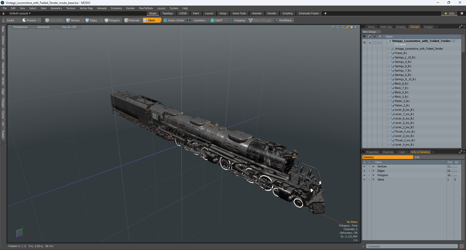 3D Vintage Locomotive with Trailed Tender model