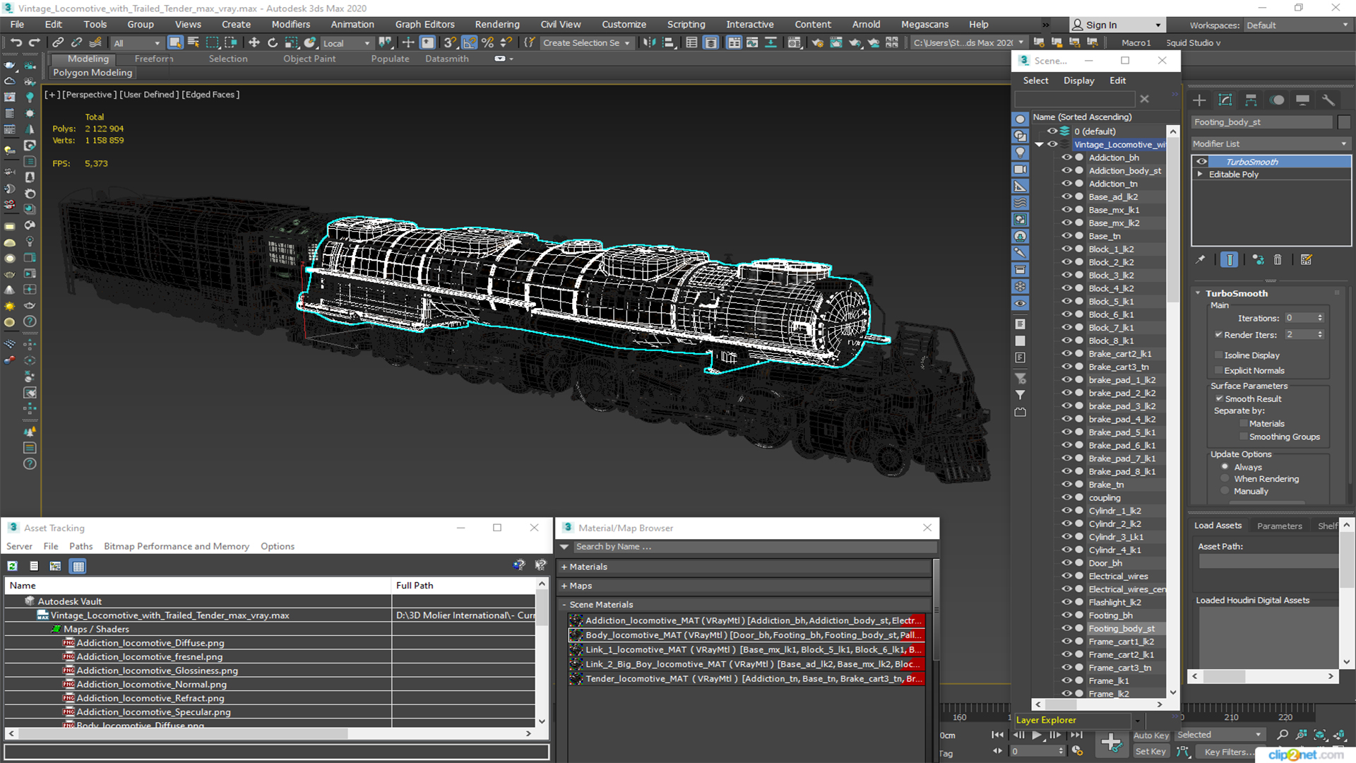 3D Vintage Locomotive with Trailed Tender model