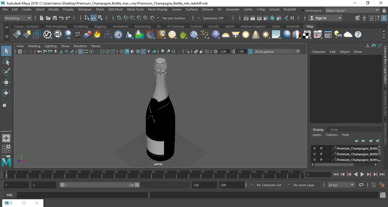Premium Champagne Bottle 3D model