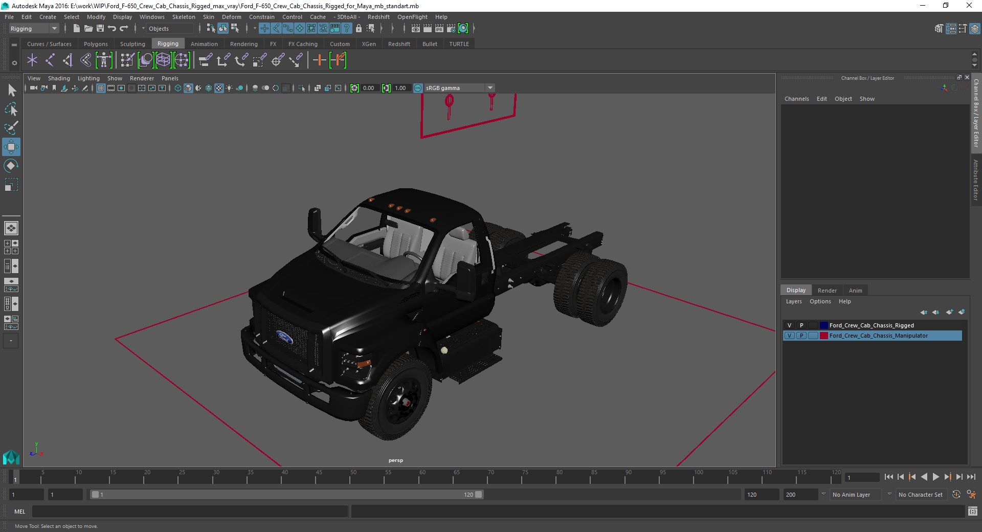 3D Ford F-650 Crew Cab Chassis Rigged for Maya model