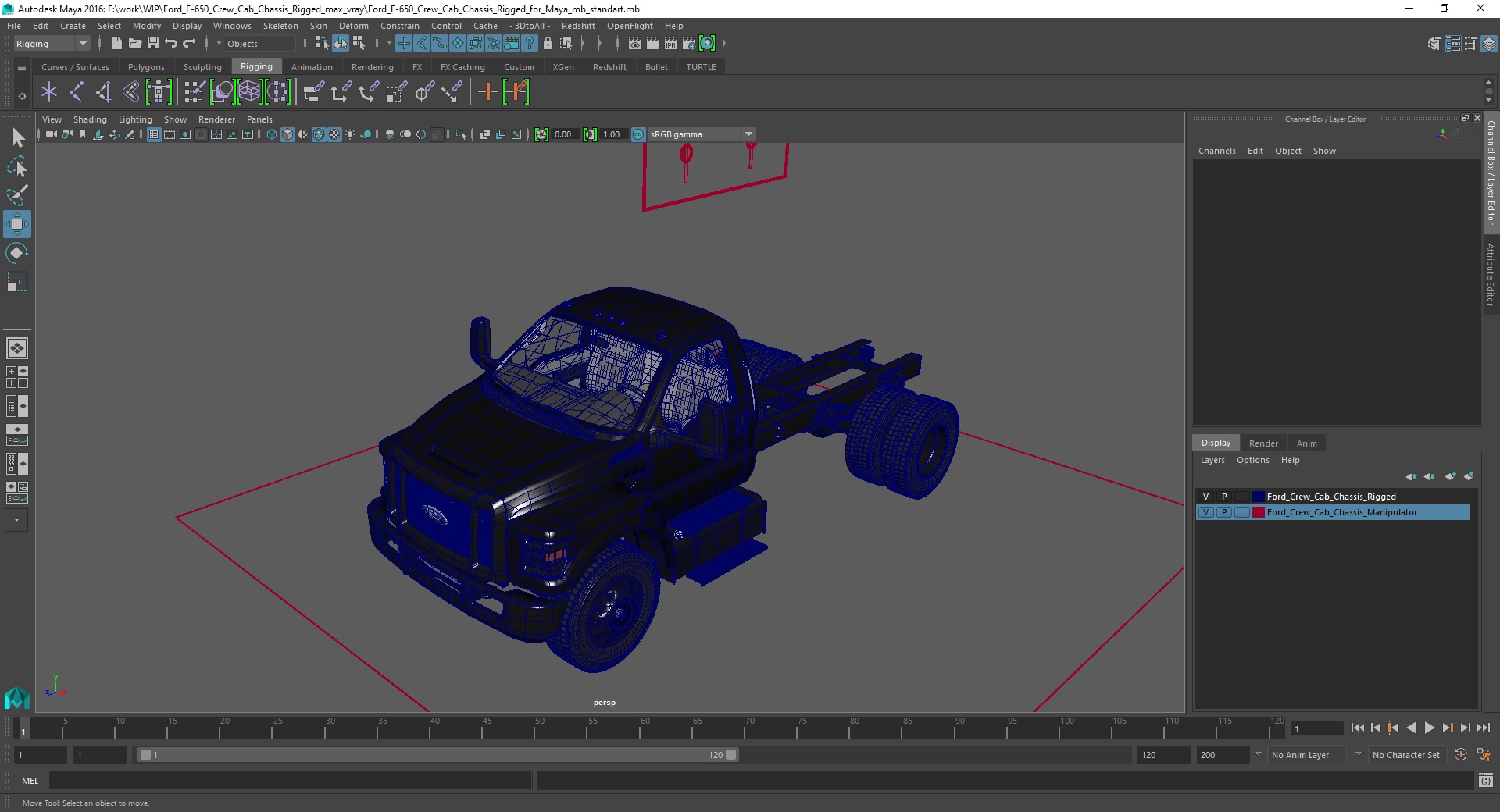 3D Ford F-650 Crew Cab Chassis Rigged for Maya model