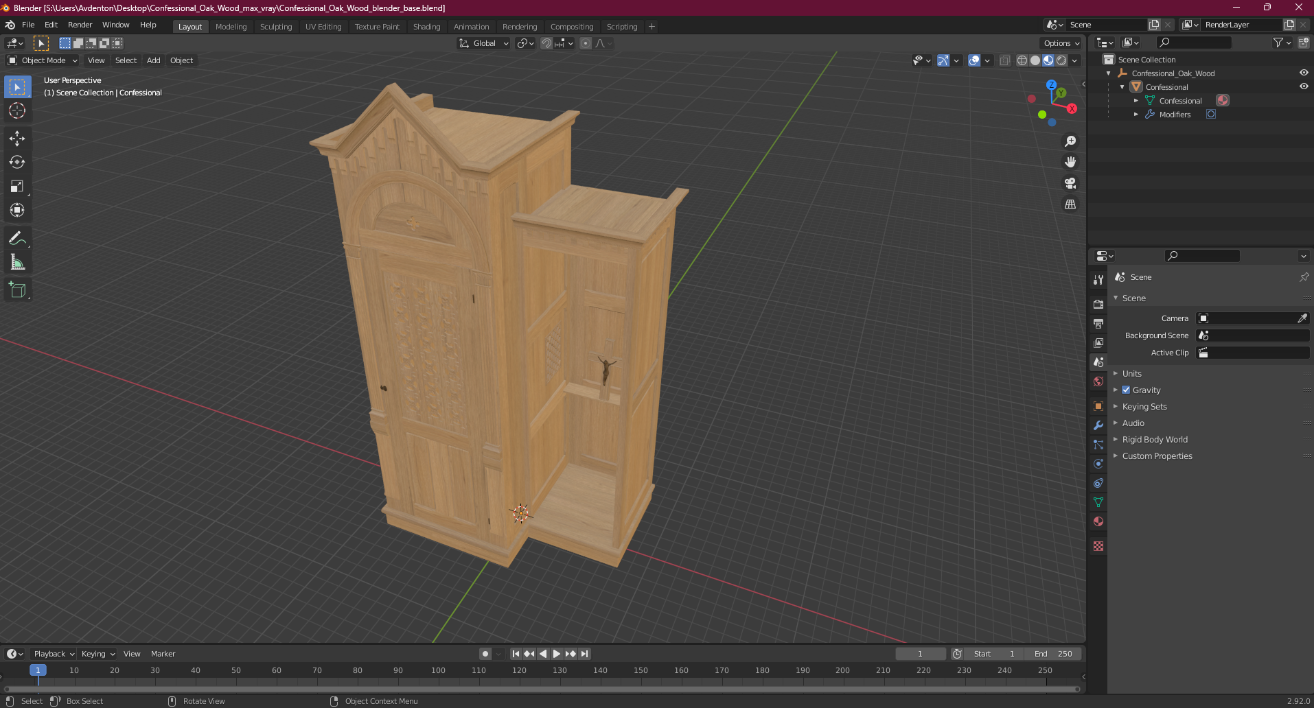 3D Confessional Oak Wood