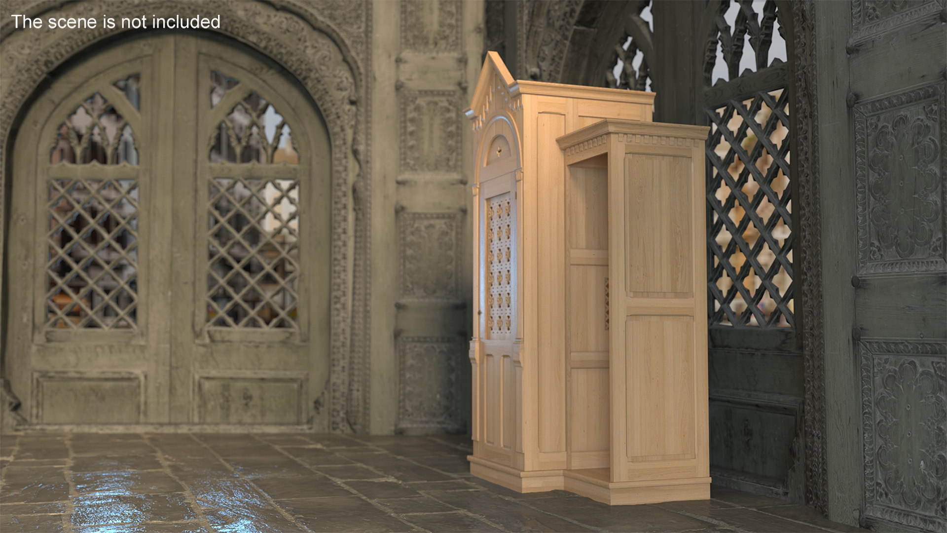 3D Confessional Oak Wood