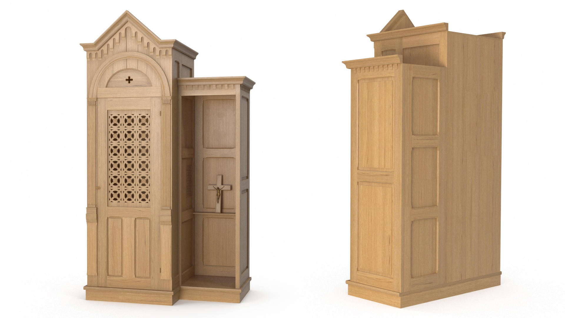3D Confessional Oak Wood