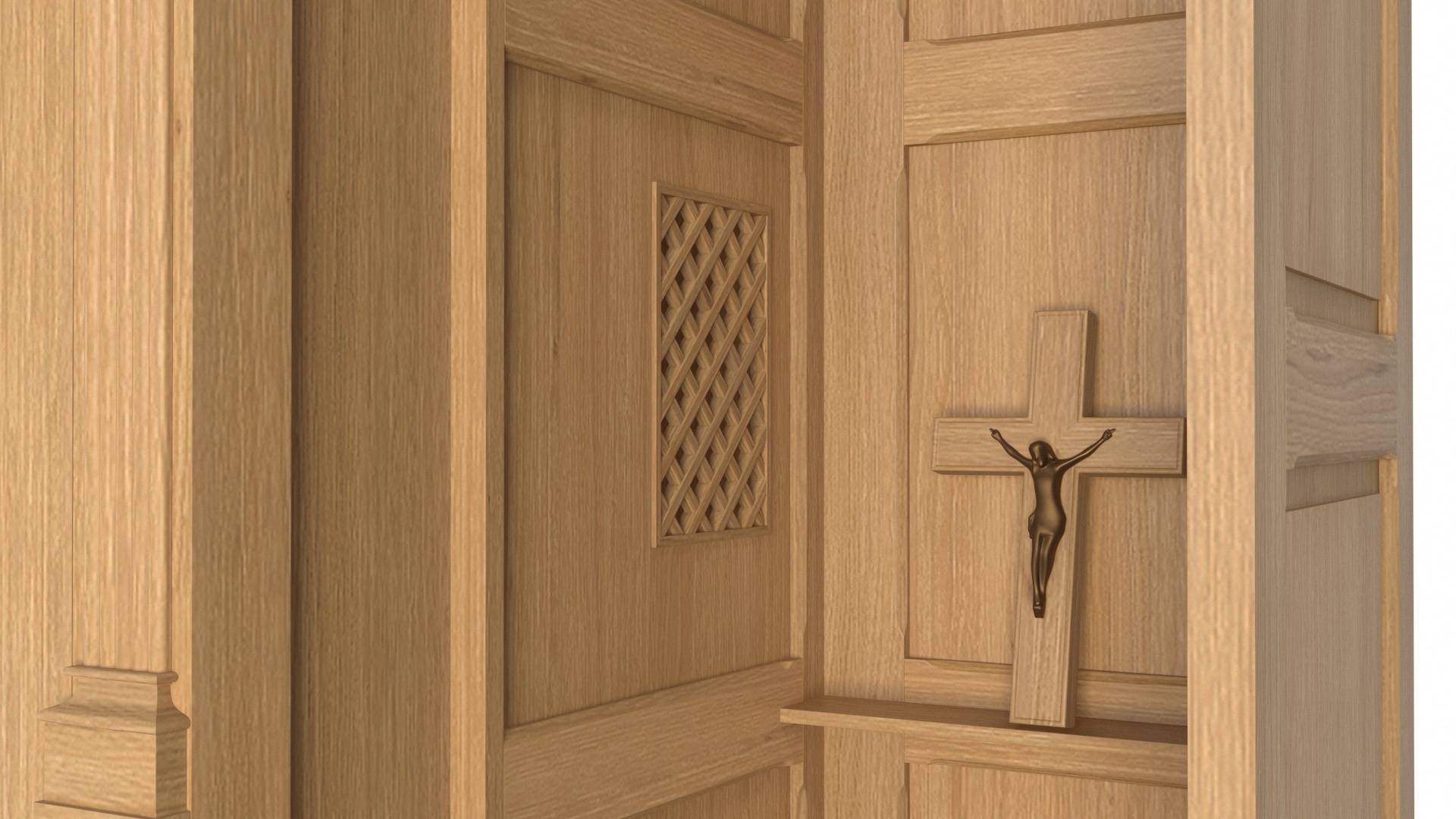 3D Confessional Oak Wood