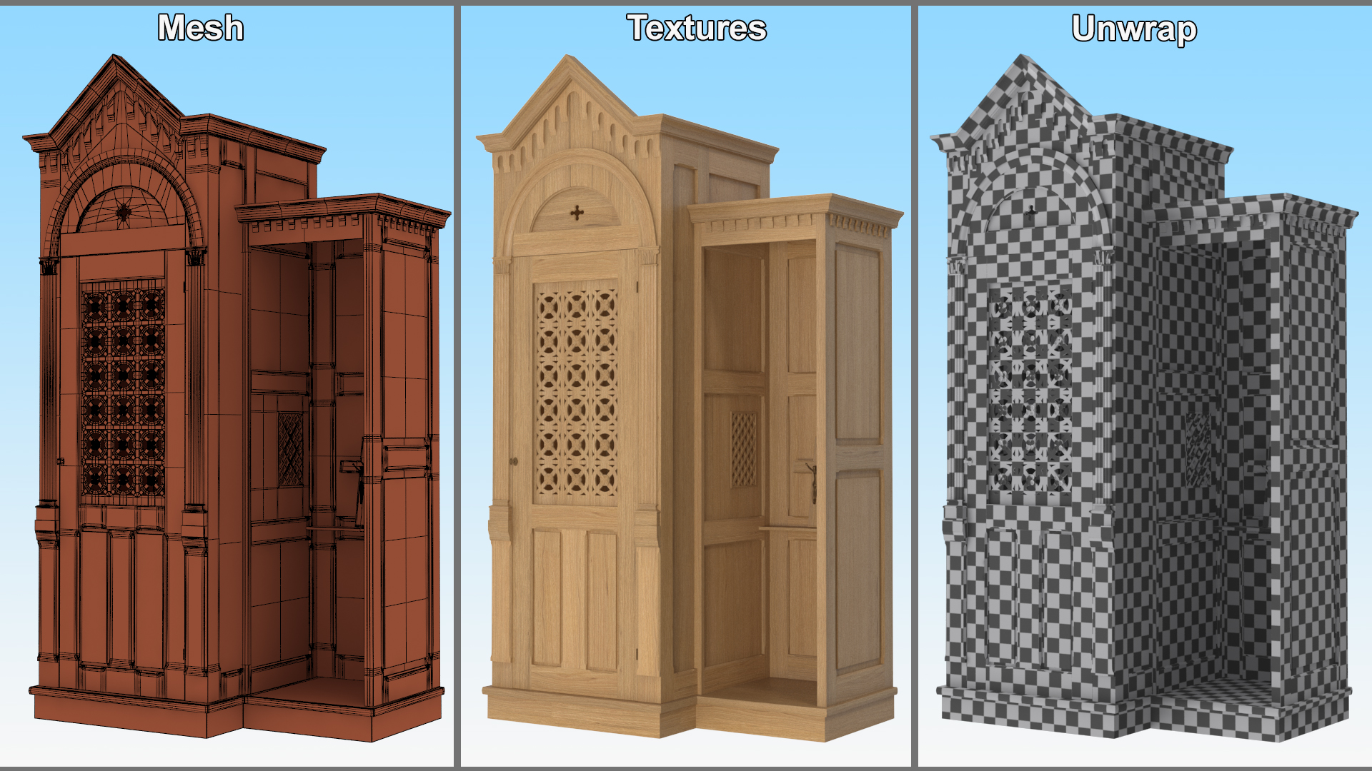 3D Confessional Oak Wood
