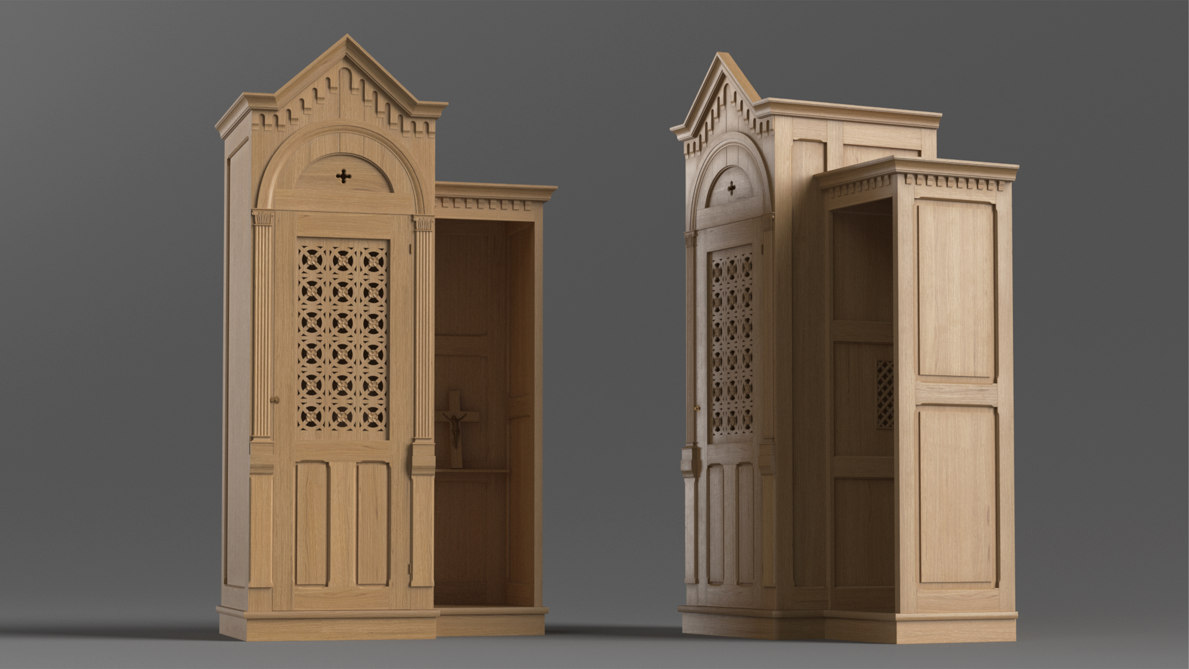 3D Confessional Oak Wood