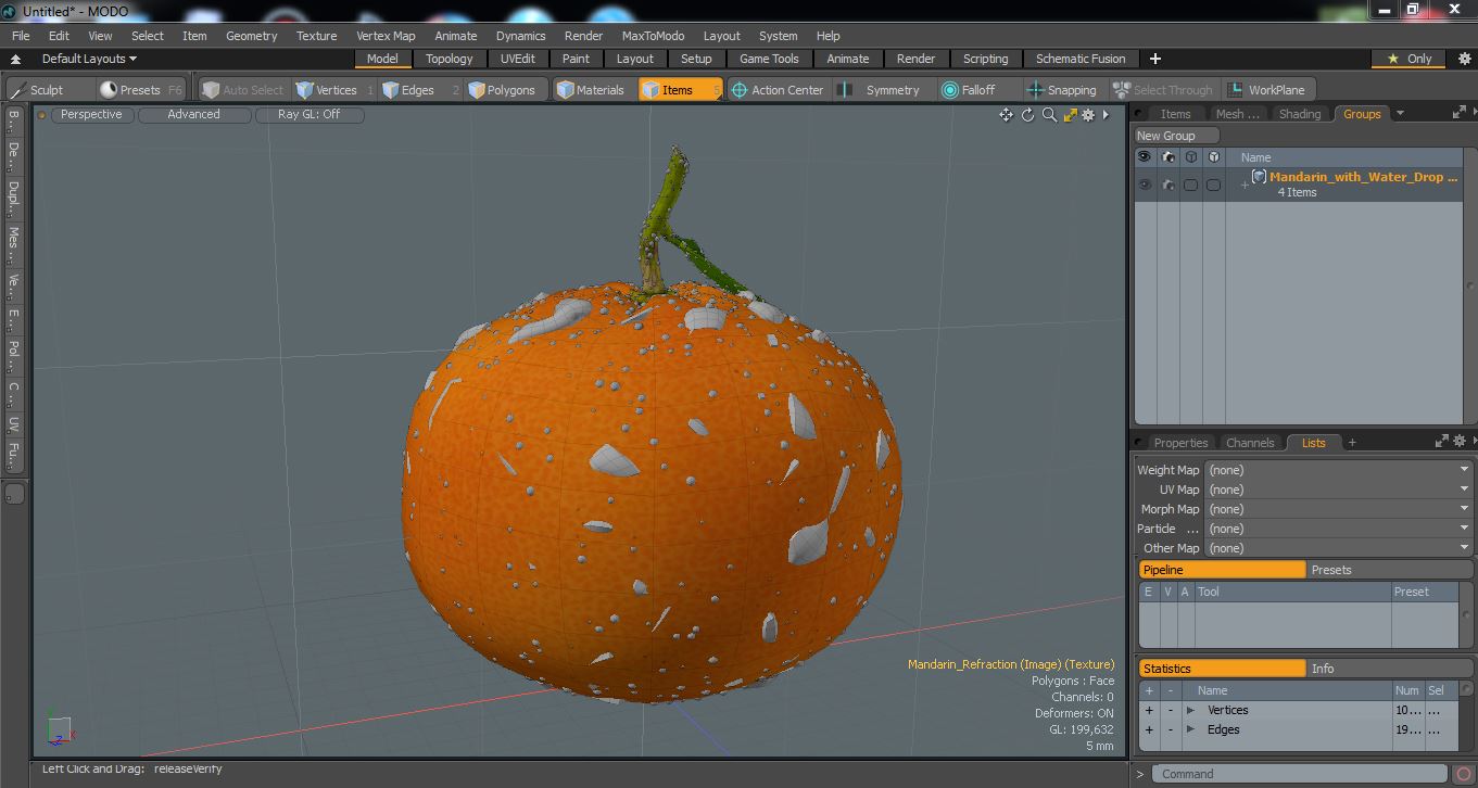 3D model Mandarin with Water Drops