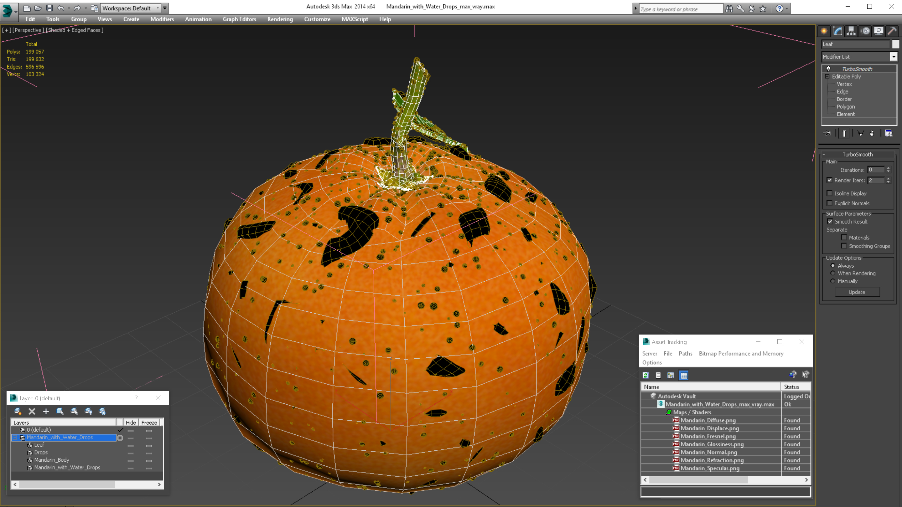 3D model Mandarin with Water Drops