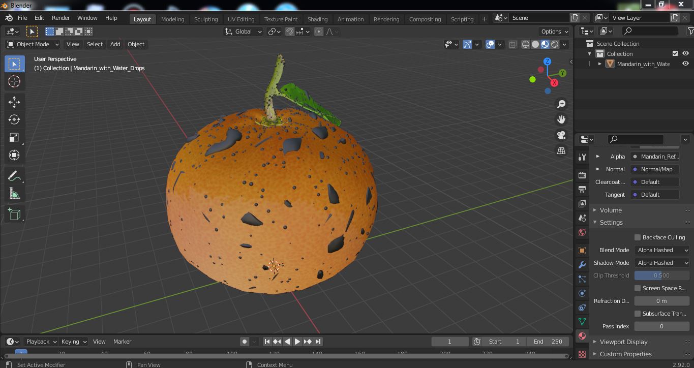 3D model Mandarin with Water Drops