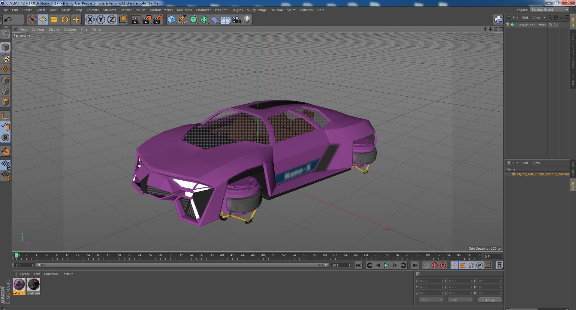 3D Flying Car Purple Simple Interior model