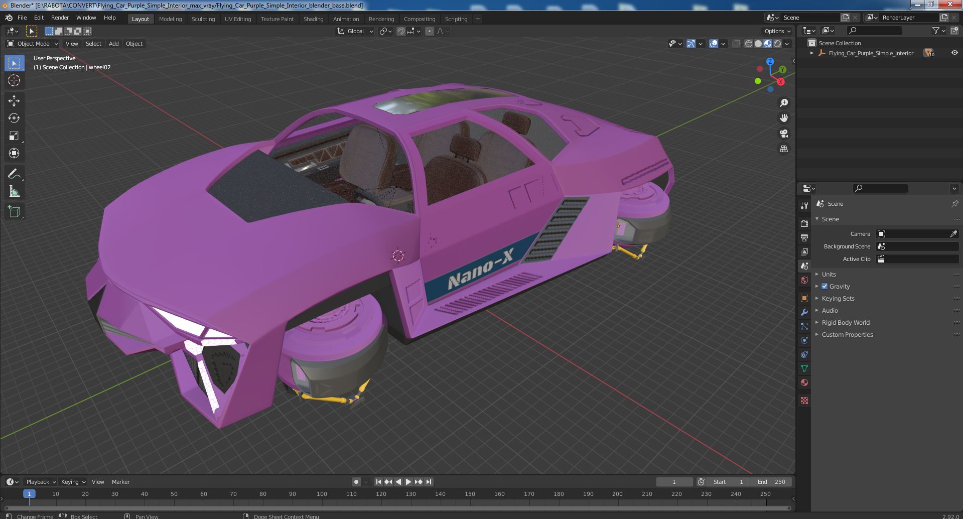 3D Flying Car Purple Simple Interior model