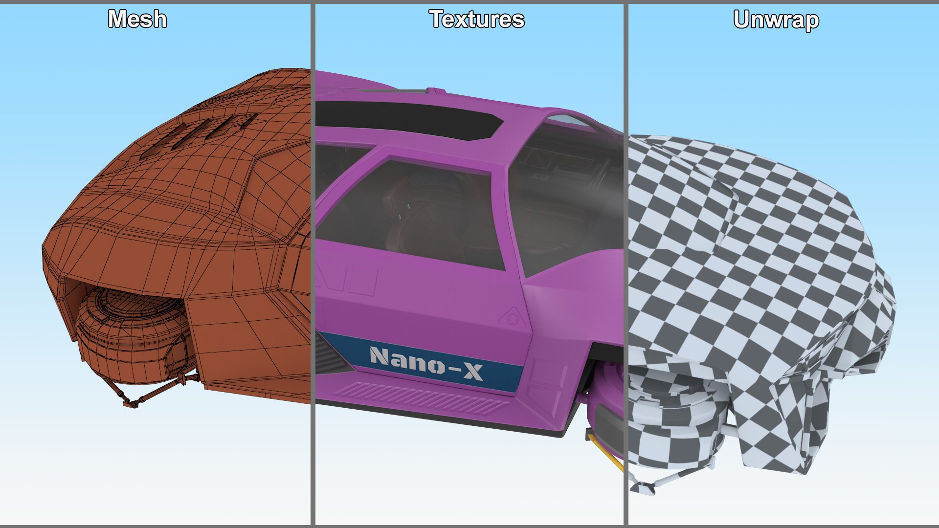 3D Flying Car Purple Simple Interior model