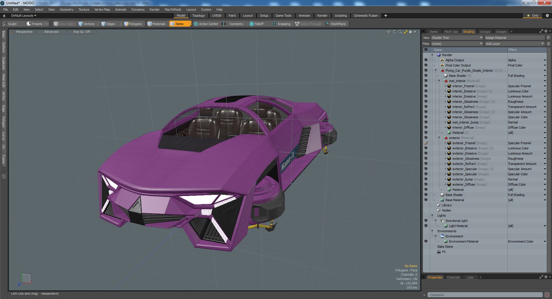3D Flying Car Purple Simple Interior model