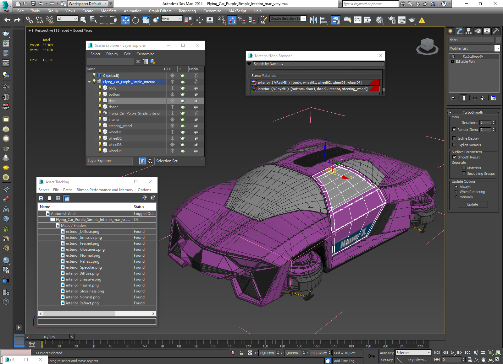 3D Flying Car Purple Simple Interior model