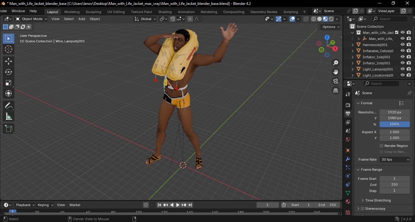 3D model Man with Life Jacket
