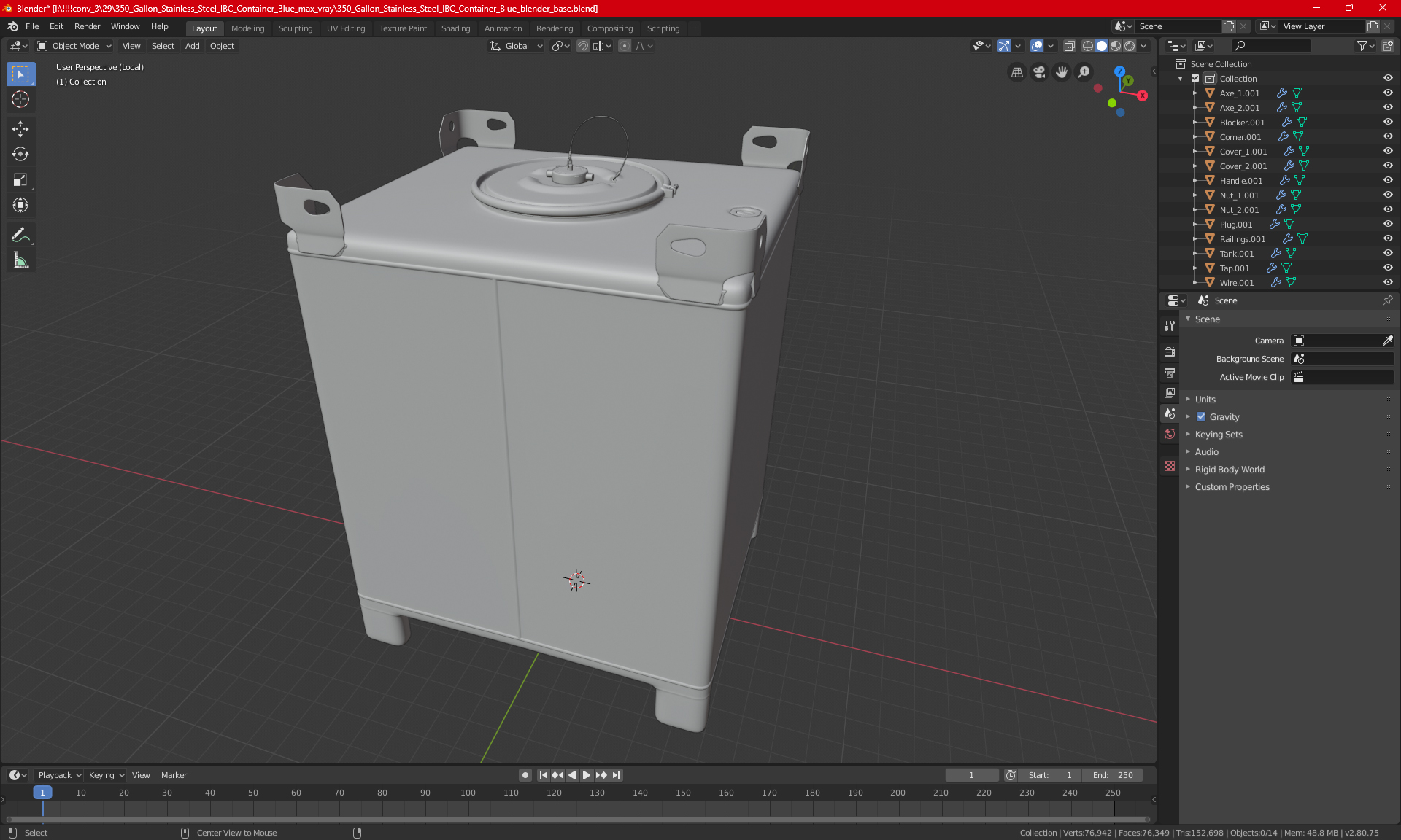 3D model 350 Gallon Stainless Steel IBC Container Blue