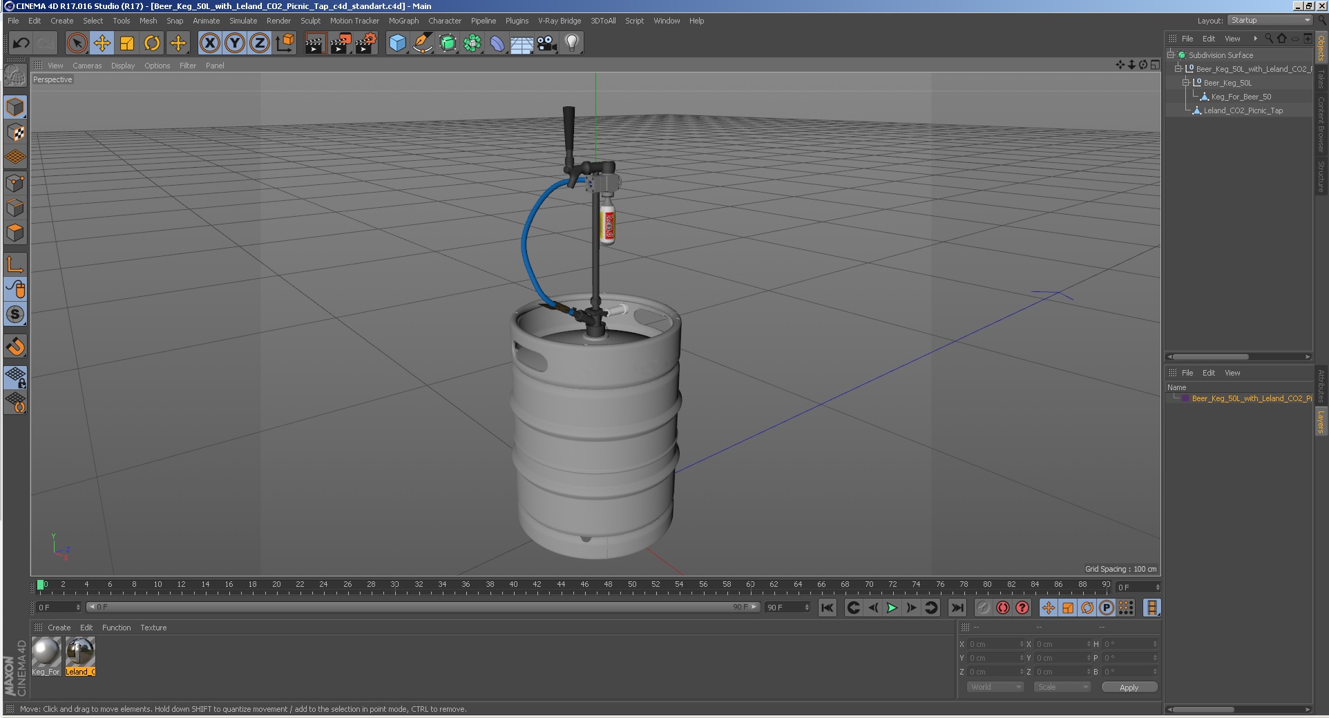 Beer Keg 50L with Leland CO2 Picnic Tap 3D model