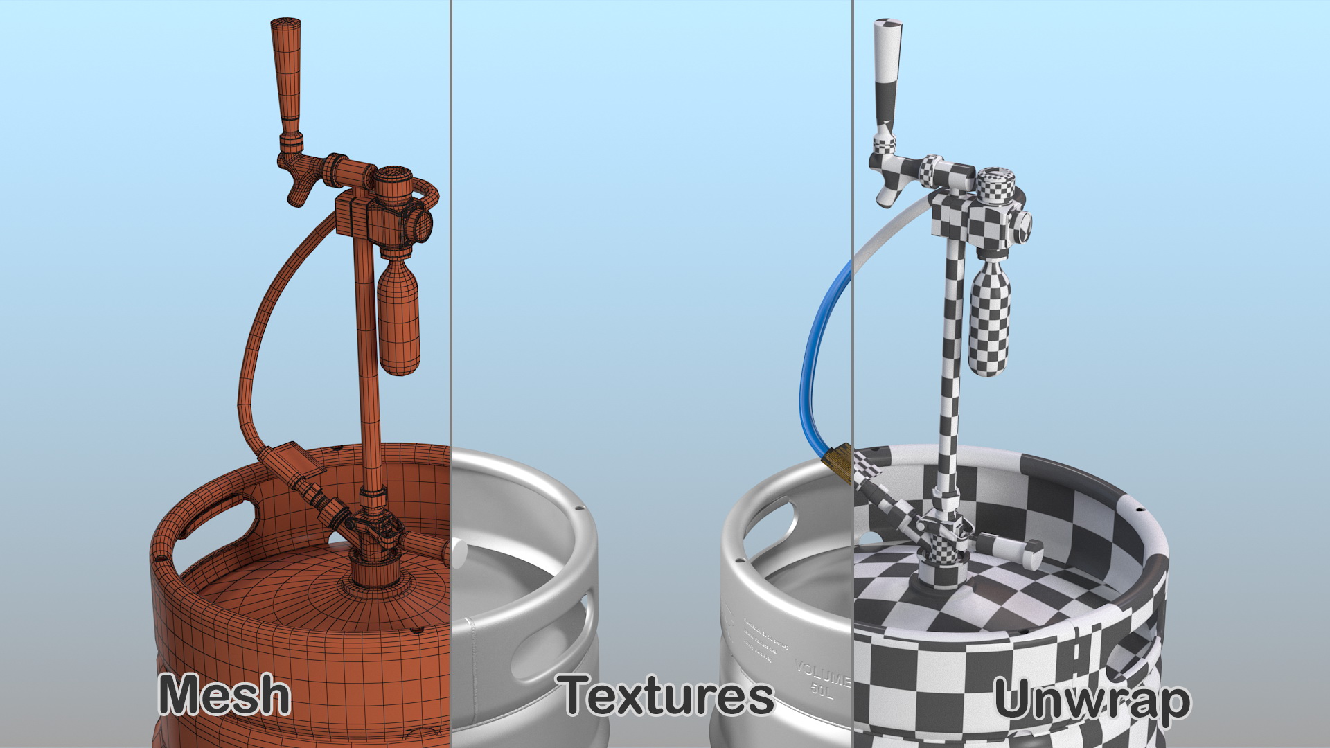 Beer Keg 50L with Leland CO2 Picnic Tap 3D model