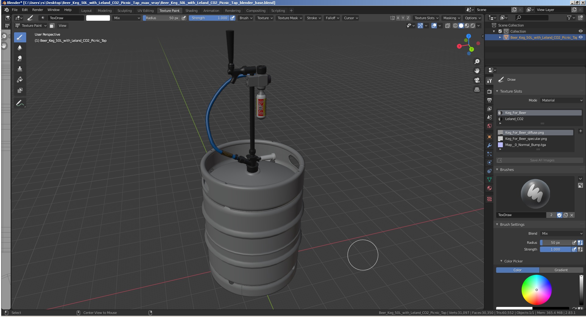Beer Keg 50L with Leland CO2 Picnic Tap 3D model