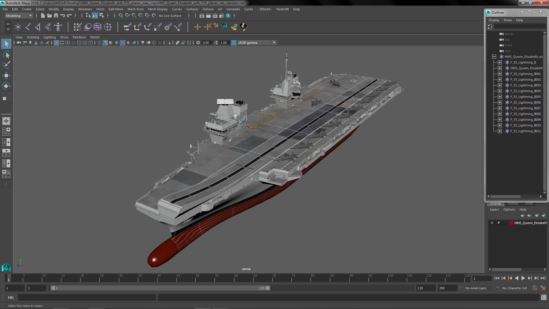 3D model HMS Queen Elizabeth with F35 planes