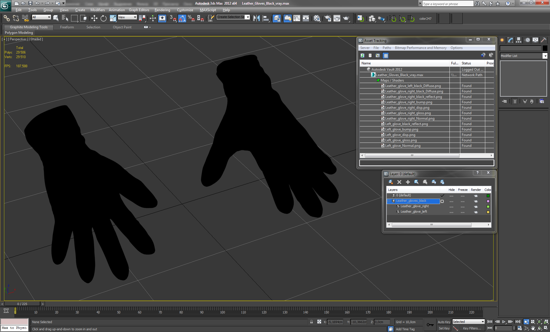 3D model Leather Gloves Black