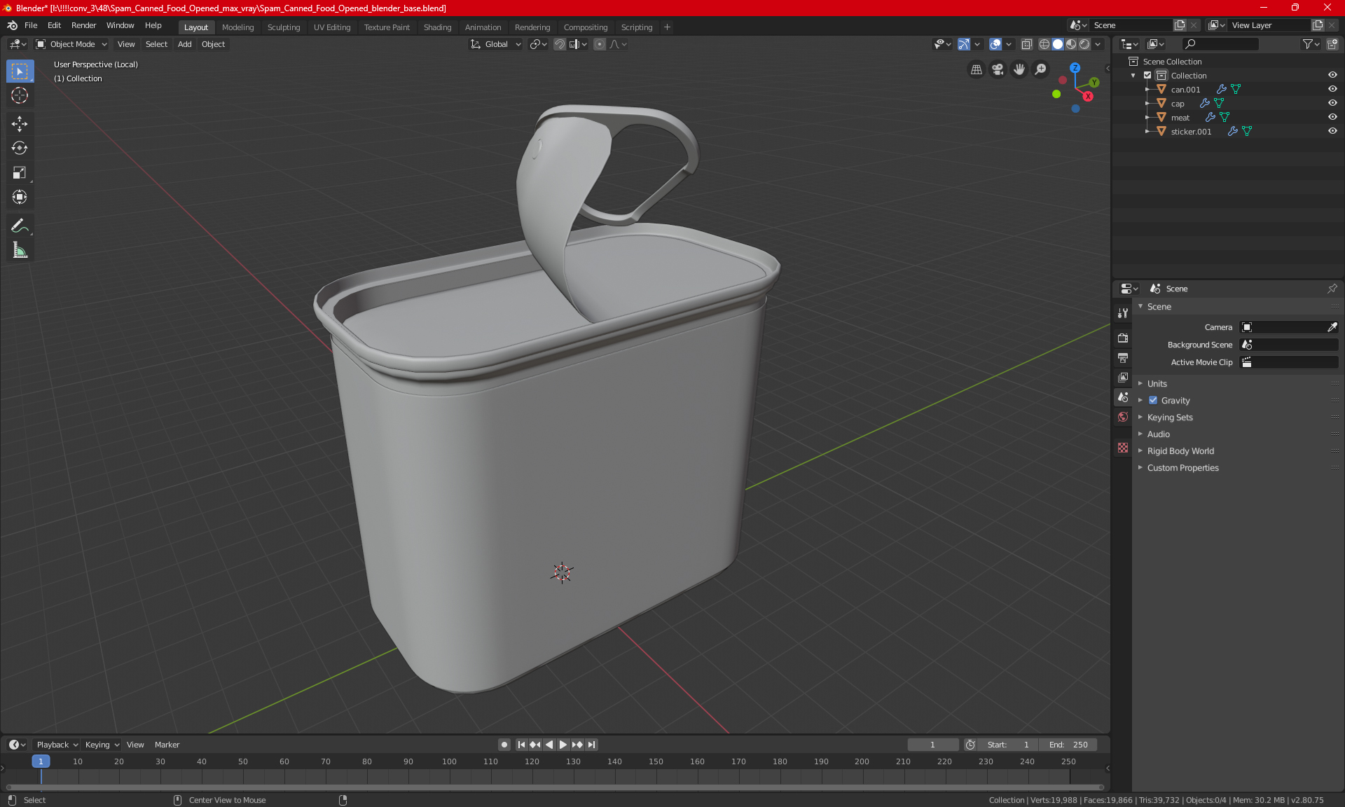 3D Spam Canned Food Opened model