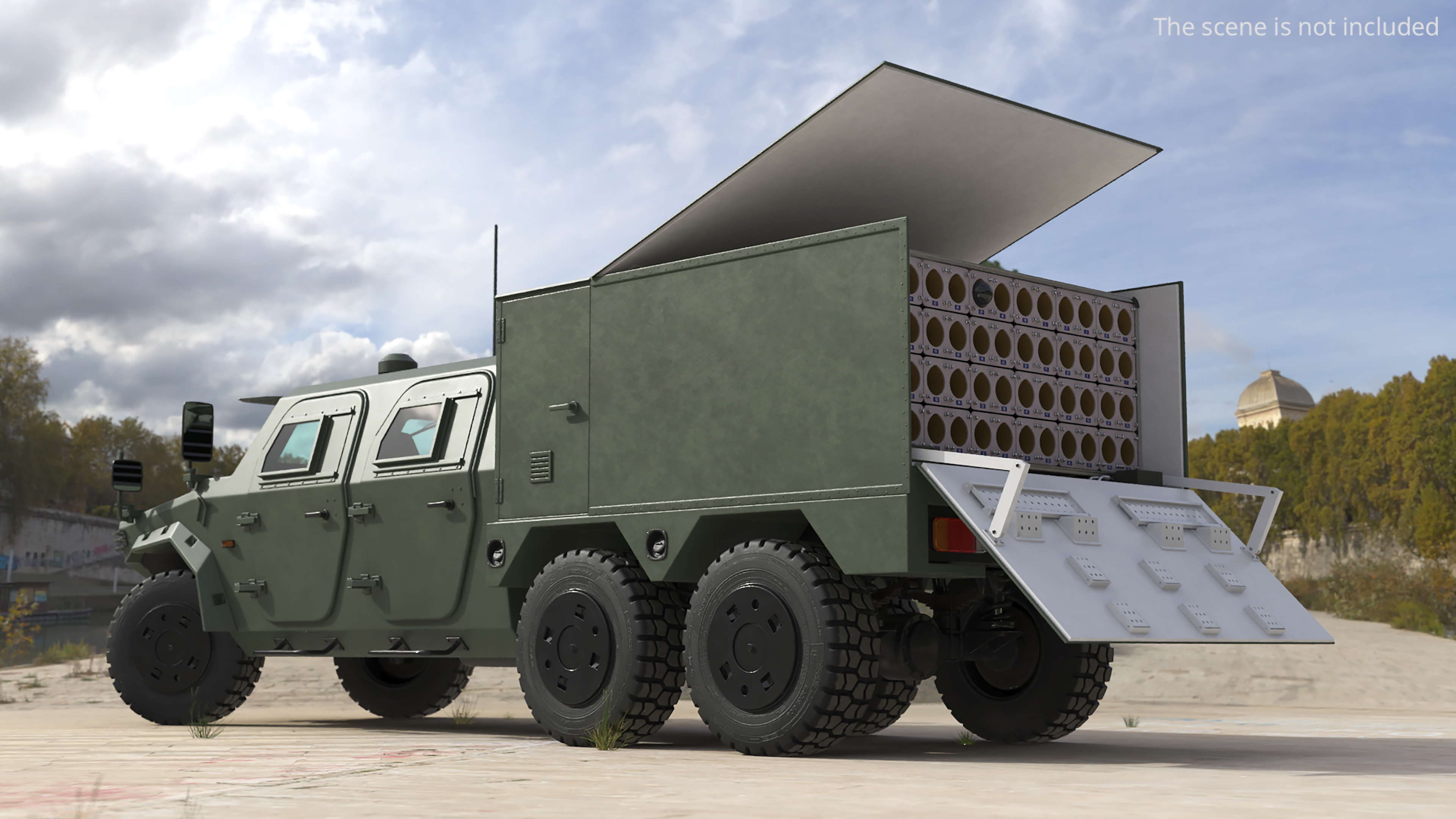 Offroad Drone Launch Truck with Box Module and Drone Rigged - view 4
