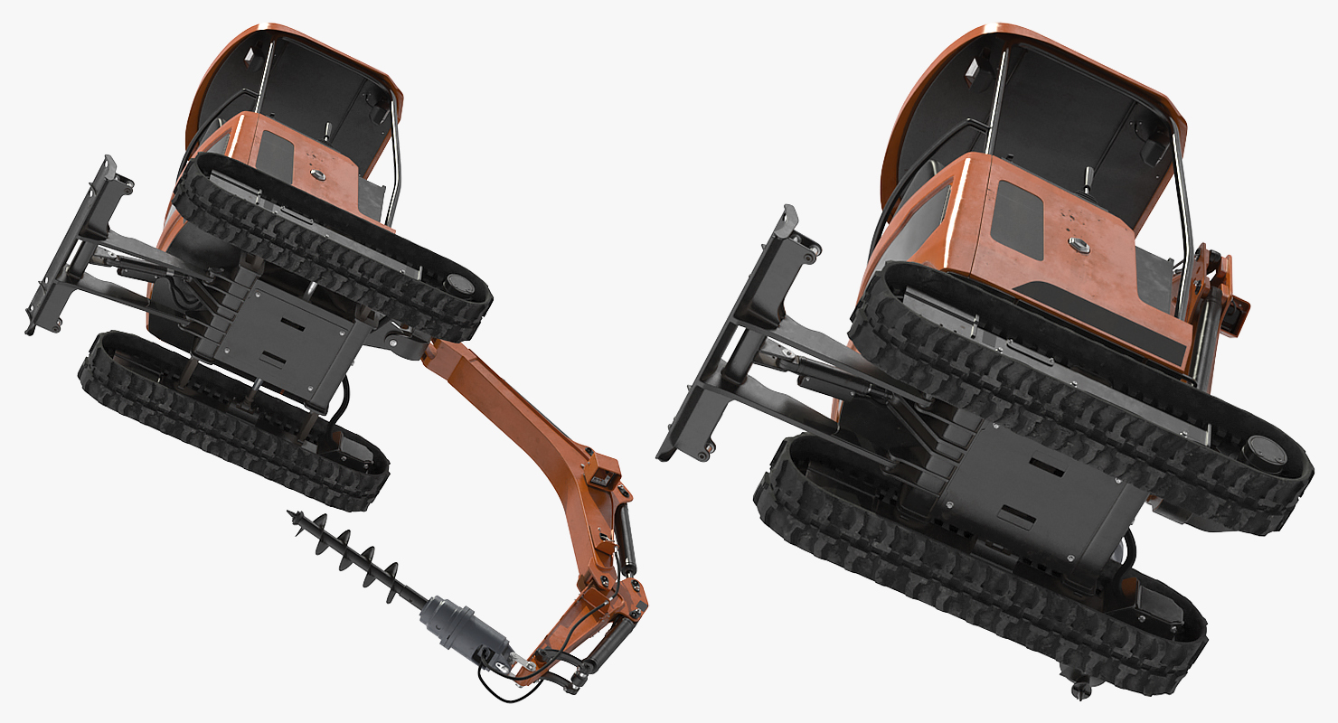 3D Tracked Mini Excavator with Drill Generic Rigged model