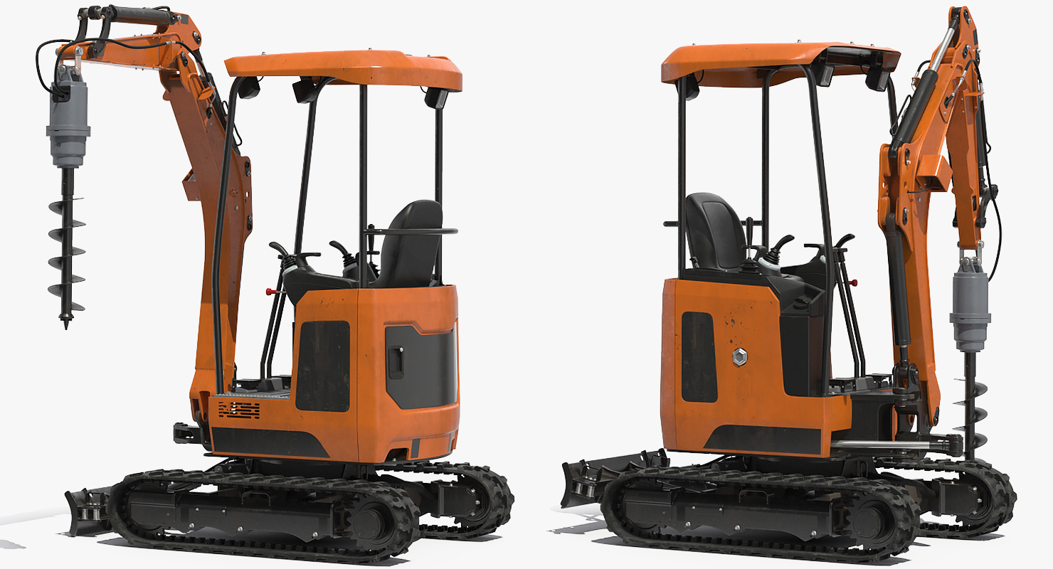 3D Tracked Mini Excavator with Drill Generic Rigged model