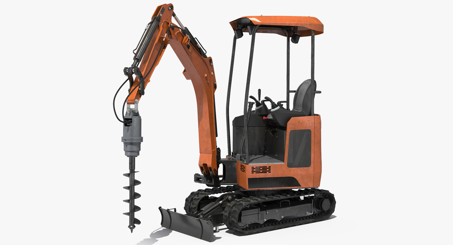 3D Tracked Mini Excavator with Drill Generic Rigged model