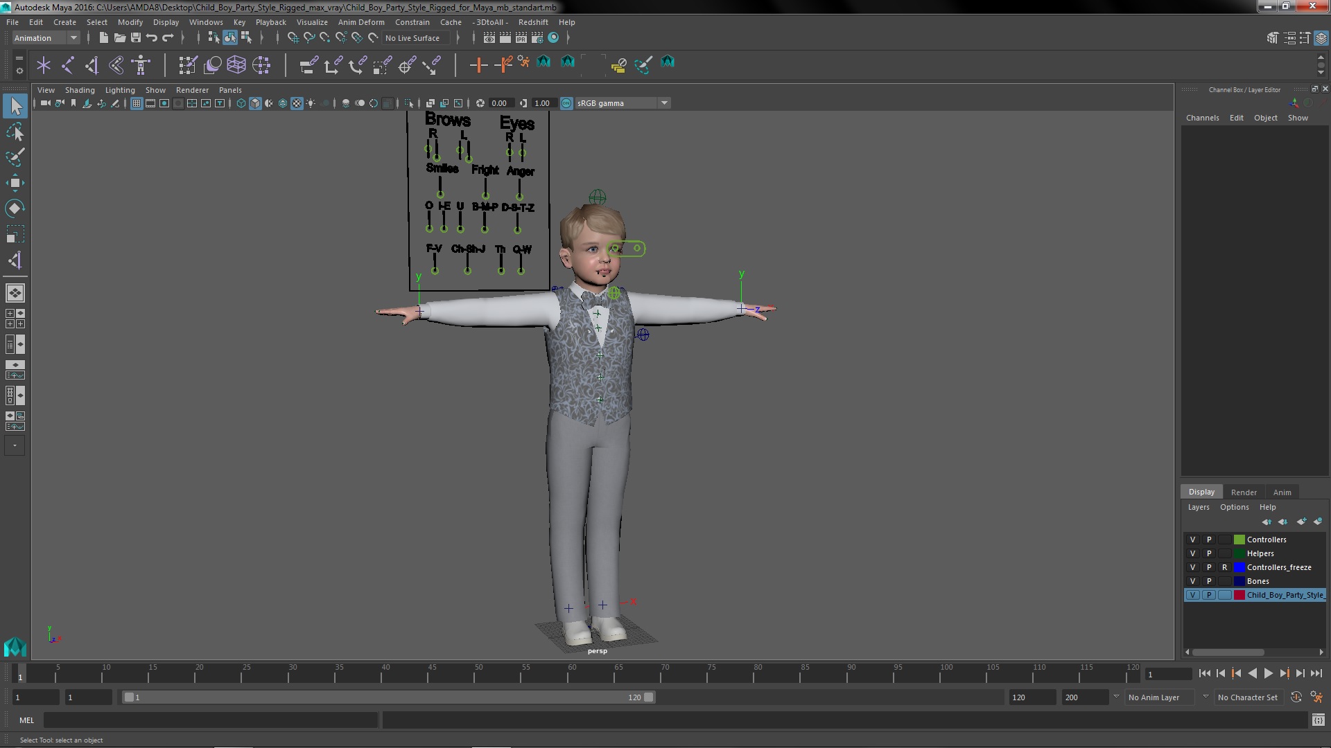 Child Boy Party Style Rigged for Maya 3D